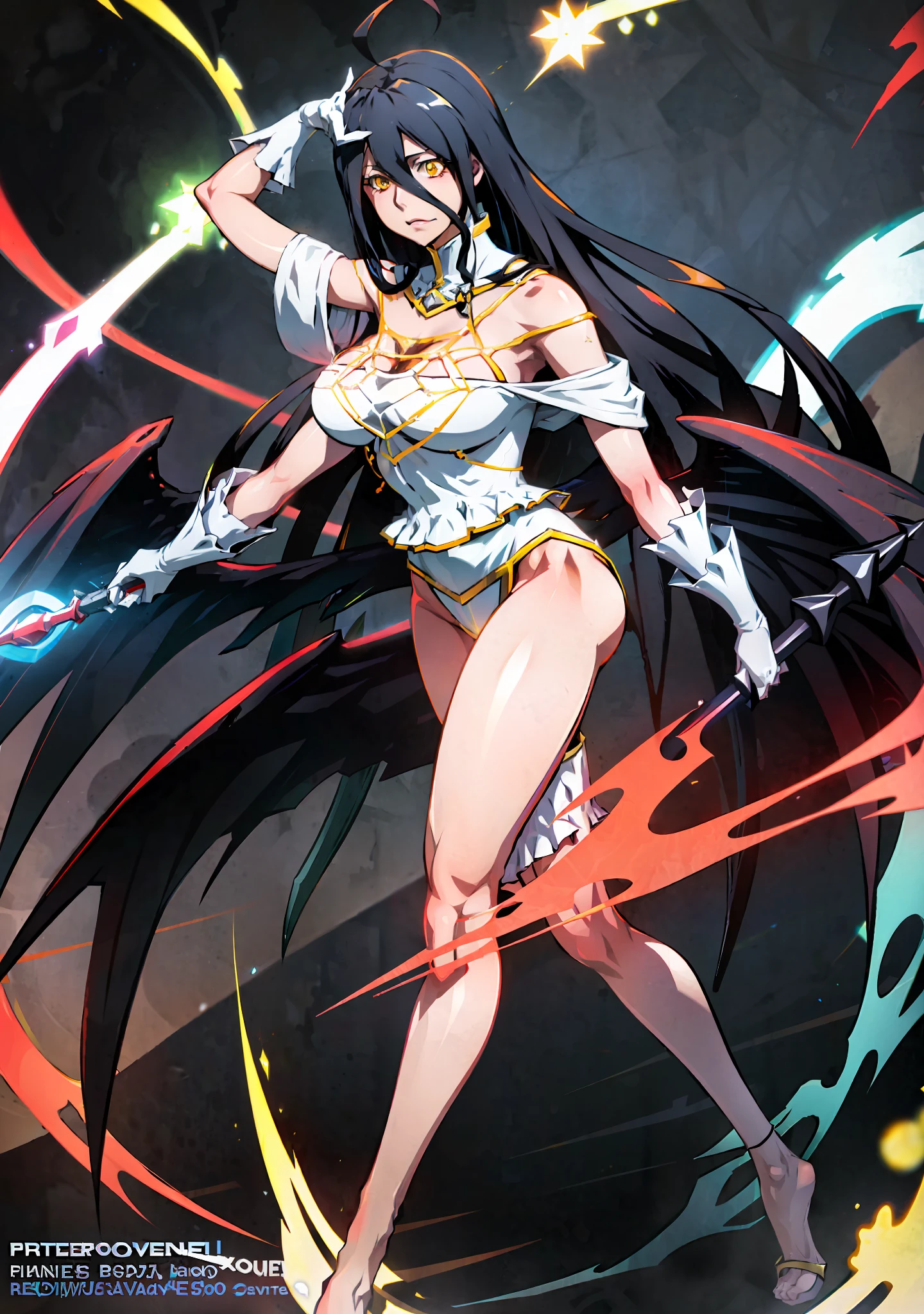 Overlord Albedo, Albedo, Overlod Albedo, fighting game character, Guilty Gear art style, anime style video game character, official character art, fighter pose, official art