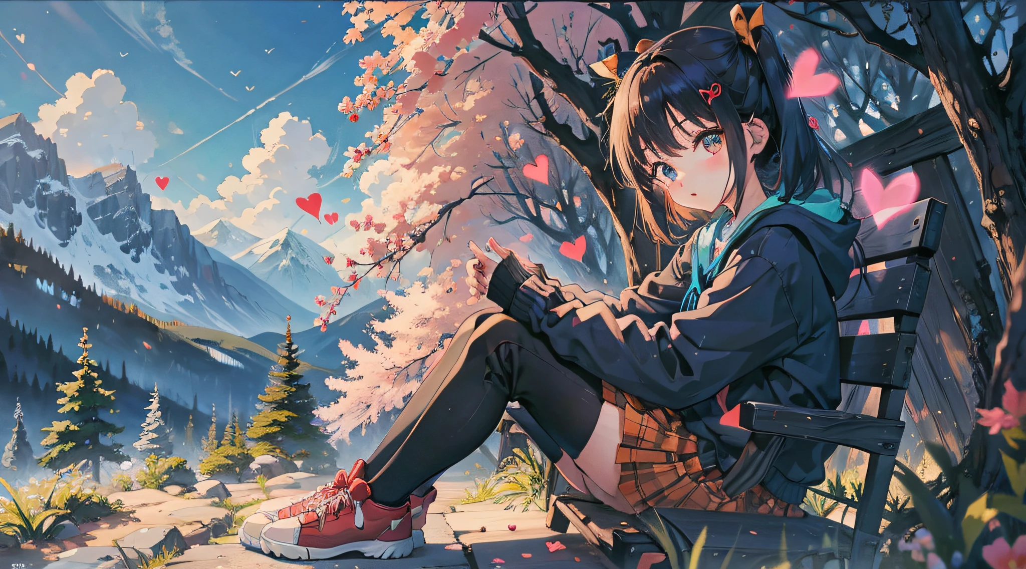 1girl,Takanashi Rikka,chair,outdoors, full body, heart,sitting, --auto --s2