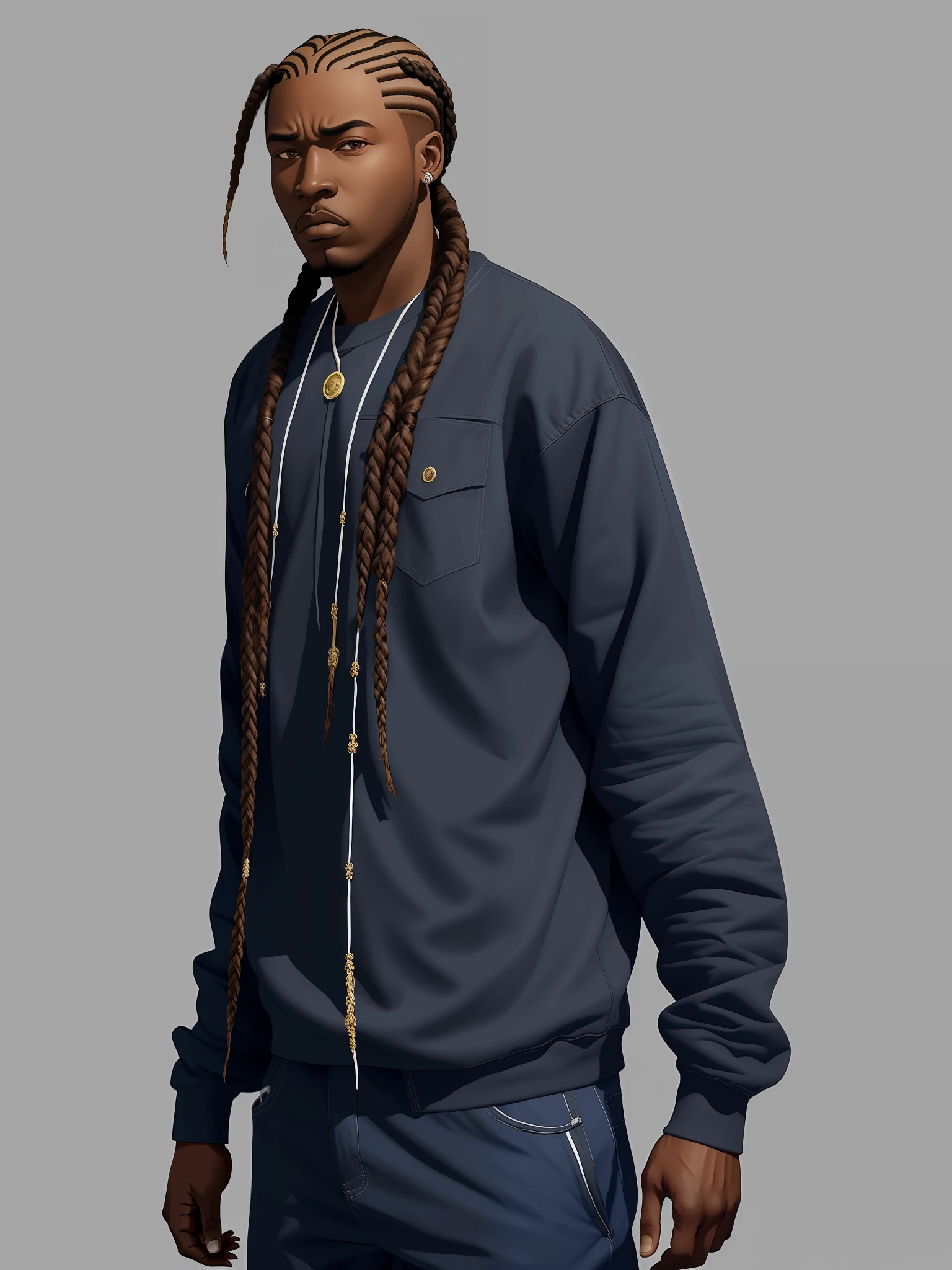 create a black male character with nagô braids born in Compton who dresses as a crip gangster from Los Angeles