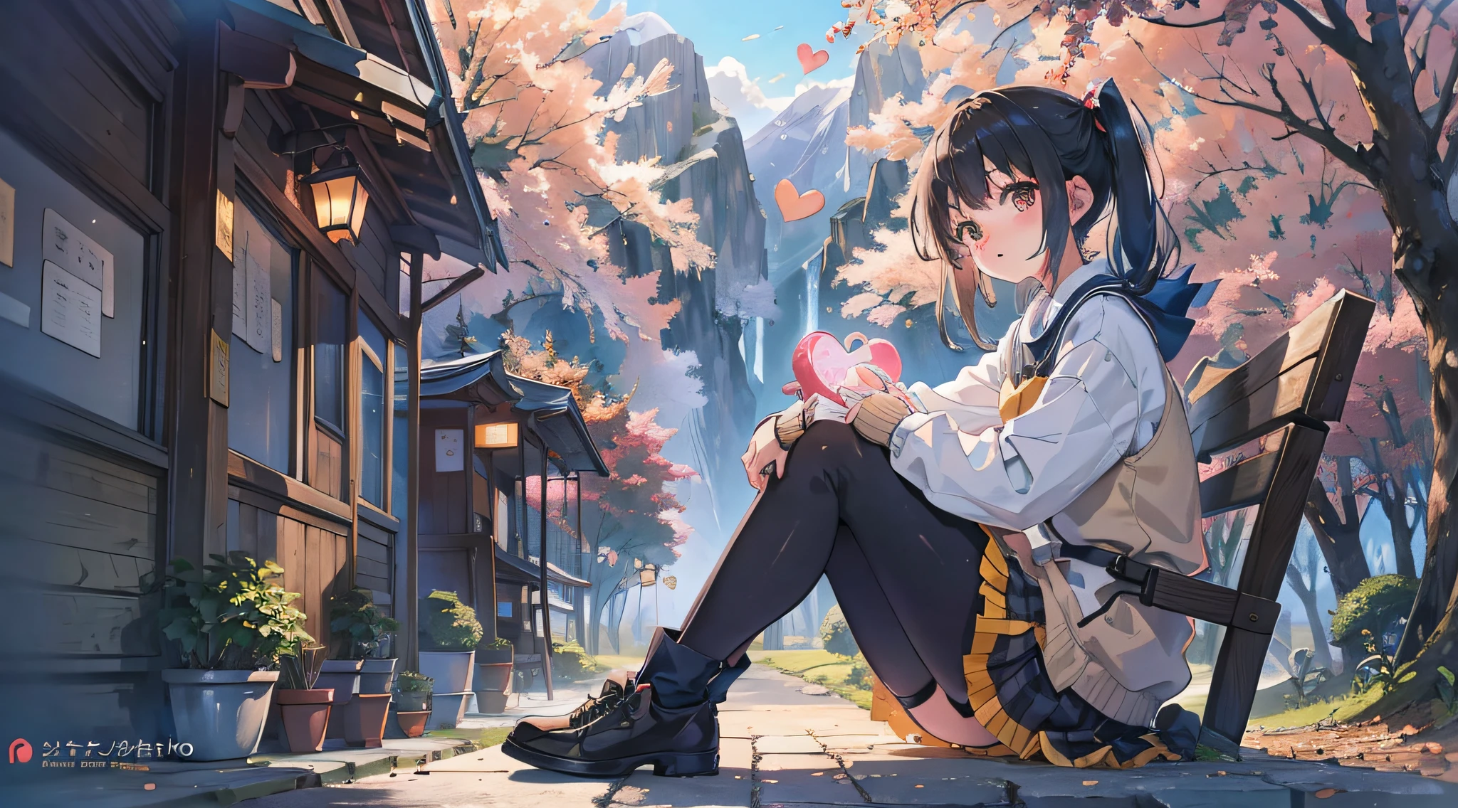 1girl,Takanashi Rikka,chair,outdoors, full body, heart,sitting, --auto --s2