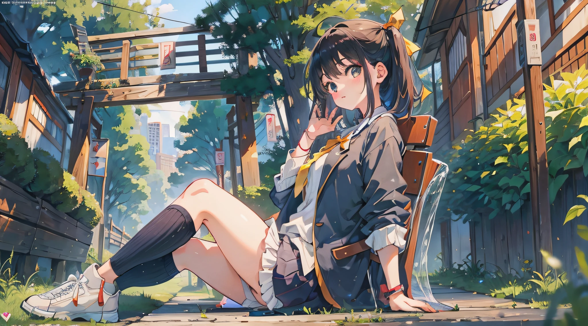 1girl,Takanashi Rikka,chair,outdoors, full body, heart,sitting, --auto --s2