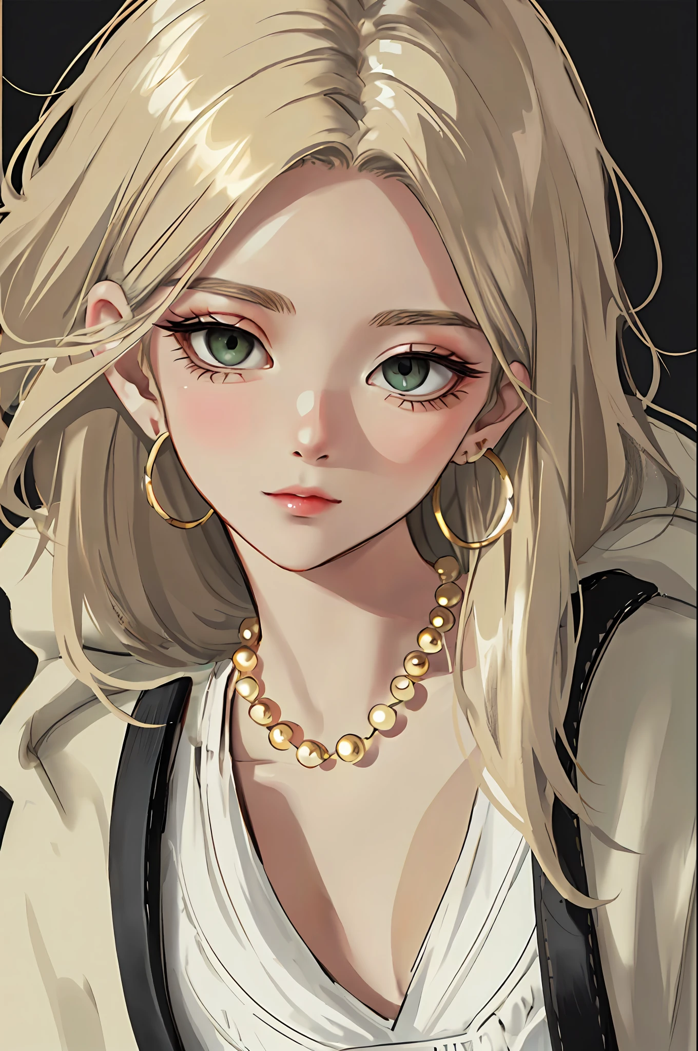 masterpiece:1.6, best quality:1.4, real picture:1.2, intricate details:1.2, a closeup portrait of 1lady, solo, (bags under eyes:1.6),
Appearance: milf:1.25, slender:1.3, green eyes, small breasts, flat chest, sharp eyes,
Clothing: (tan pants, black hoodie),
Accessories: simple hoop earrings, shell necklace,
Hair: (long blonde hair), messy hair,
Makeup: natural, glowing skin,
(simple background, themed background:1.3), (extreme close-up:1.2),