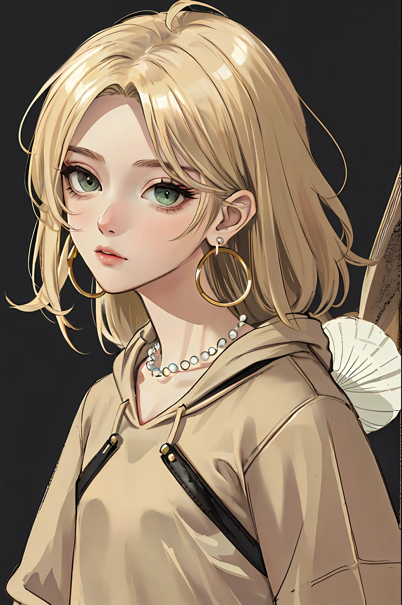 masterpiece:1.6, best quality:1.4, real picture:1.2, intricate details:1.2, a closeup portrait of 1lady, solo, (bags under eyes:1.6),
Appearance: milf:1.25, slender:1.3, green eyes, small breasts, flat chest, sharp eyes,
Clothing: (tan pants, black hoodie),
Accessories: simple hoop earrings, shell necklace,
Hair: (long blonde hair), messy hair,
Makeup: natural, glowing skin,
(simple background, themed background:1.3), (extreme close-up:1.2),