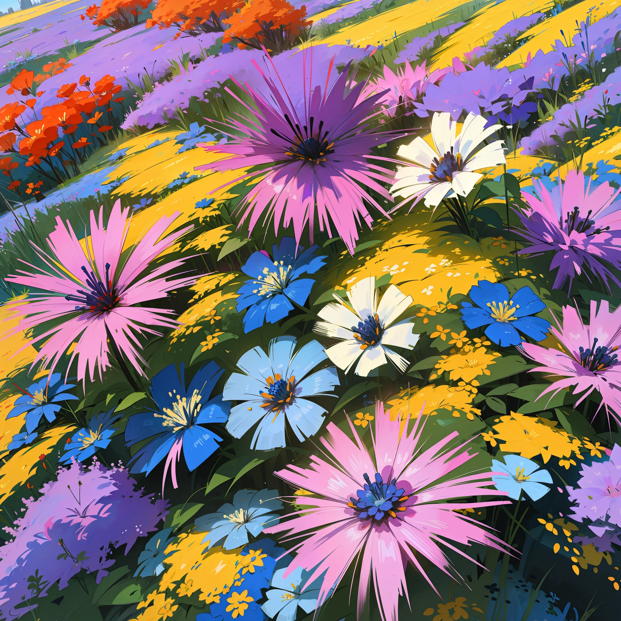 blue flowers,yellow,red,purple,shrubs,valleys --auto --s2