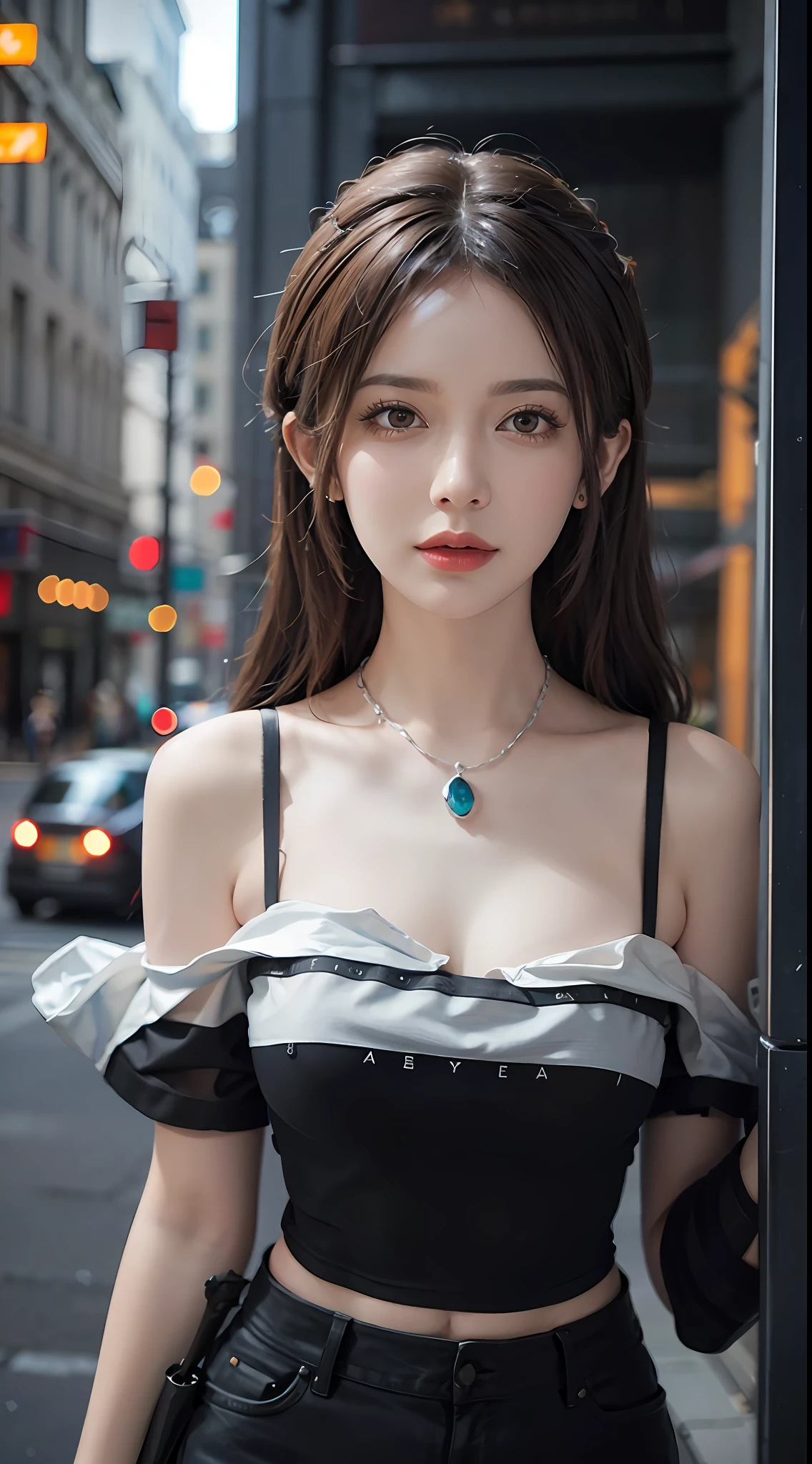 Urban beautiful girl college student, masterpiece, light makeup, red lips, silver hair, messy long hair, street background, beautiful, elegant. Ultra-fine details, master works, real texture, cinematic lighting realism, perfect work, 8k, HD, exquisite facial features, white tight open-cut top, transparent white tight shorts, slim figure, bright big eyes, smooth skin, earrings, necklace, tattoos