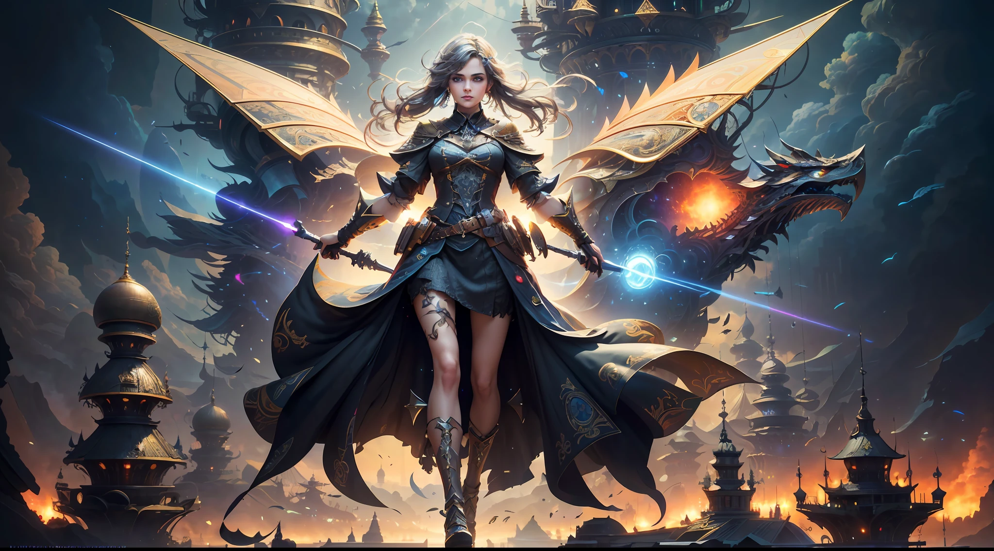 (((Multiplayer, Vivid Eyes, Man and Woman))), Best Quality, Realistic, Realistic, Award-Winning Illustrations, (Complex Details: 1.2), ((Fine Details)), (Intricate Details), (Cinematic Light, Best Quality Backlight), Clear Lines, Sharp Focus, Official Art, Unity 8k Wallpapers, Ridious, Incredibly Ridiculous, Fantasy Art, RTX, ((Award-winning Triangle Studio Close-up Photo)), 1 Boy, (Shut Up), Best Quality,4K, beautiful mysterious creatures, female, flying, surrealism, masterpieces of NCWINTERS, in mysterious country towns, masterpieces, intricate details, ff14style, urban painting, bridge, river, giant mushrooms, landscape, bright colors, (((full body portrait))),