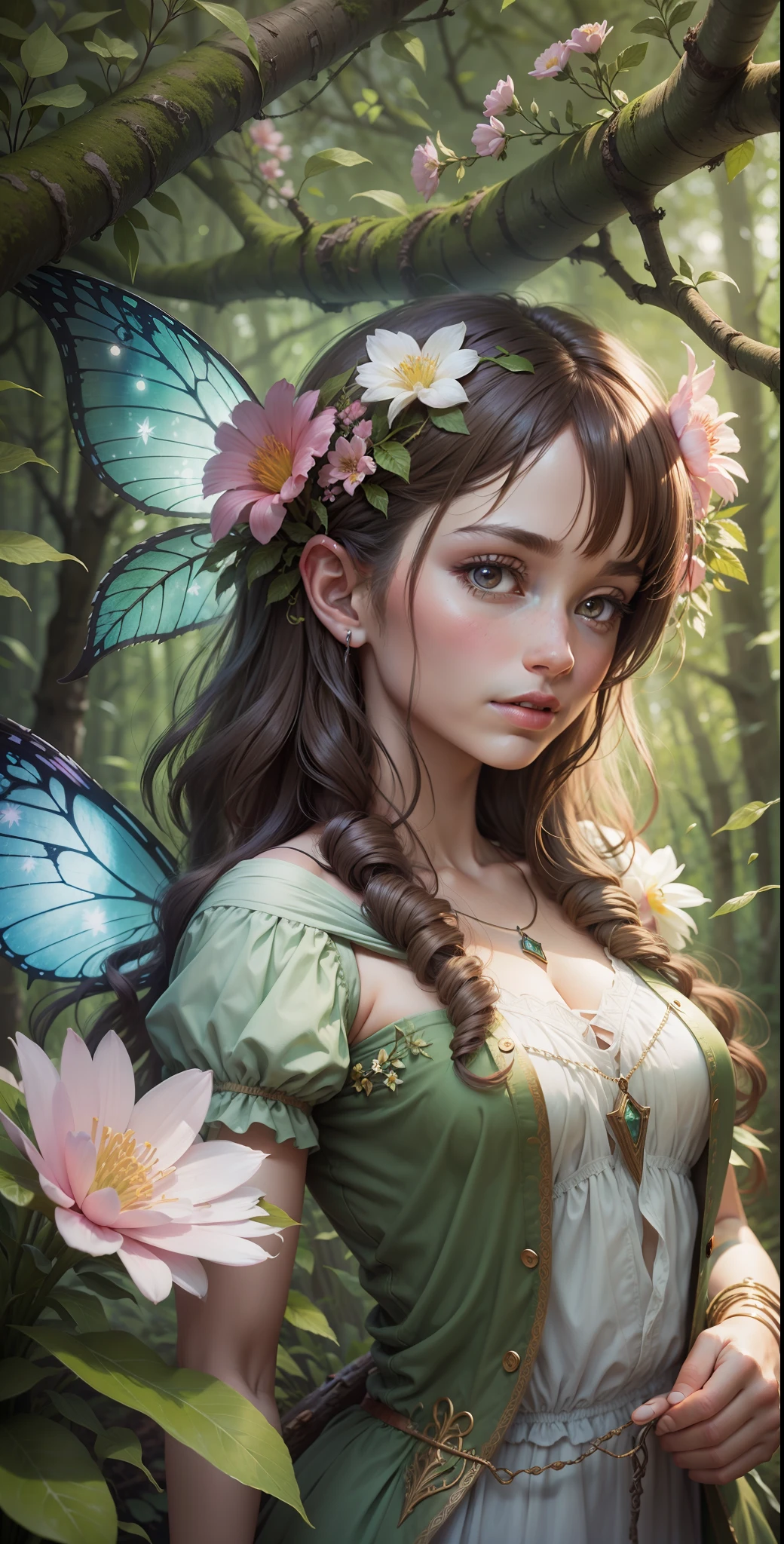 Realistic, A fairy in a woods, with flowers