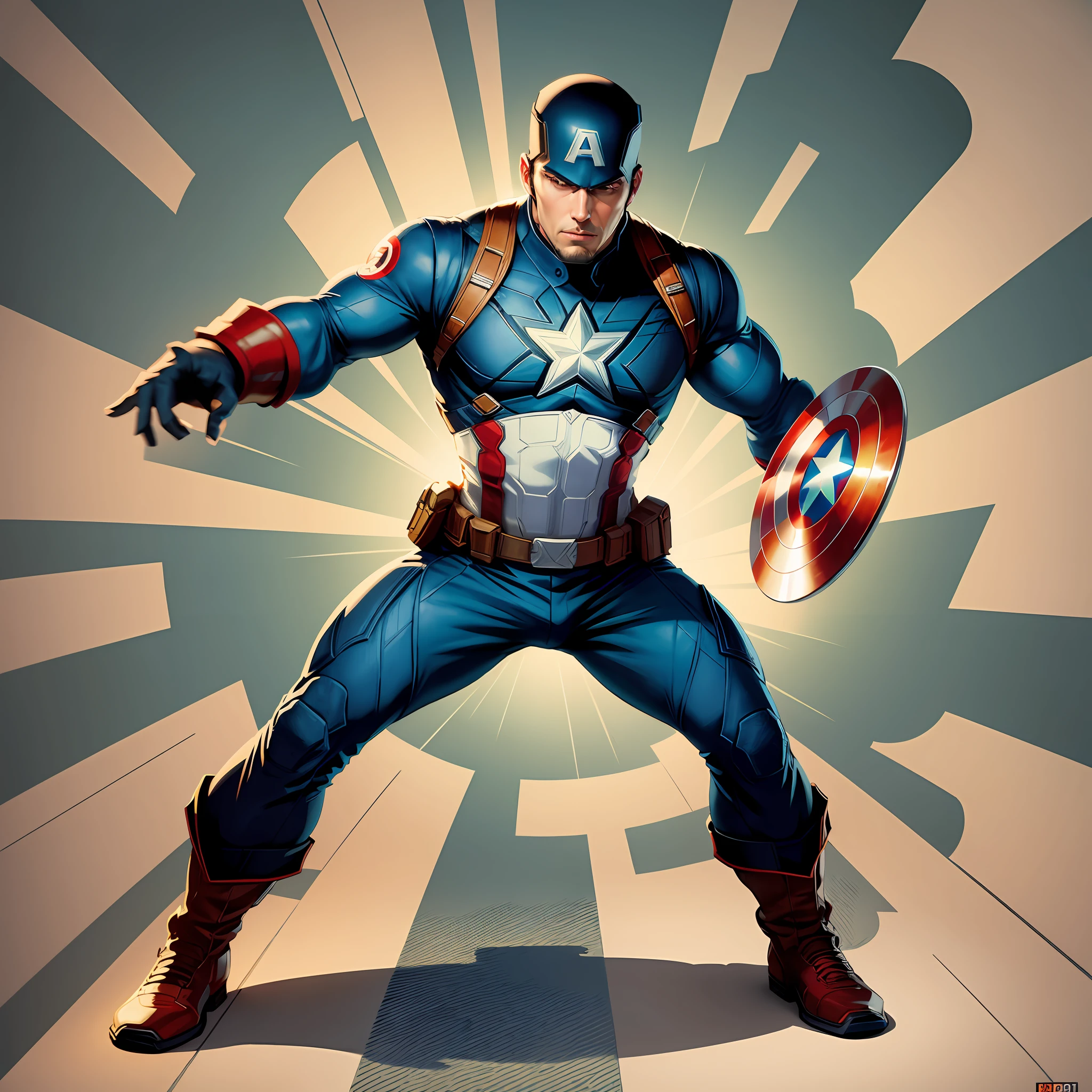 centered, isometric, mural, graffiti, composition, shapes, patterns, print-ready vector art Highly detailed graffiti illustration of Captain America --auto --s2