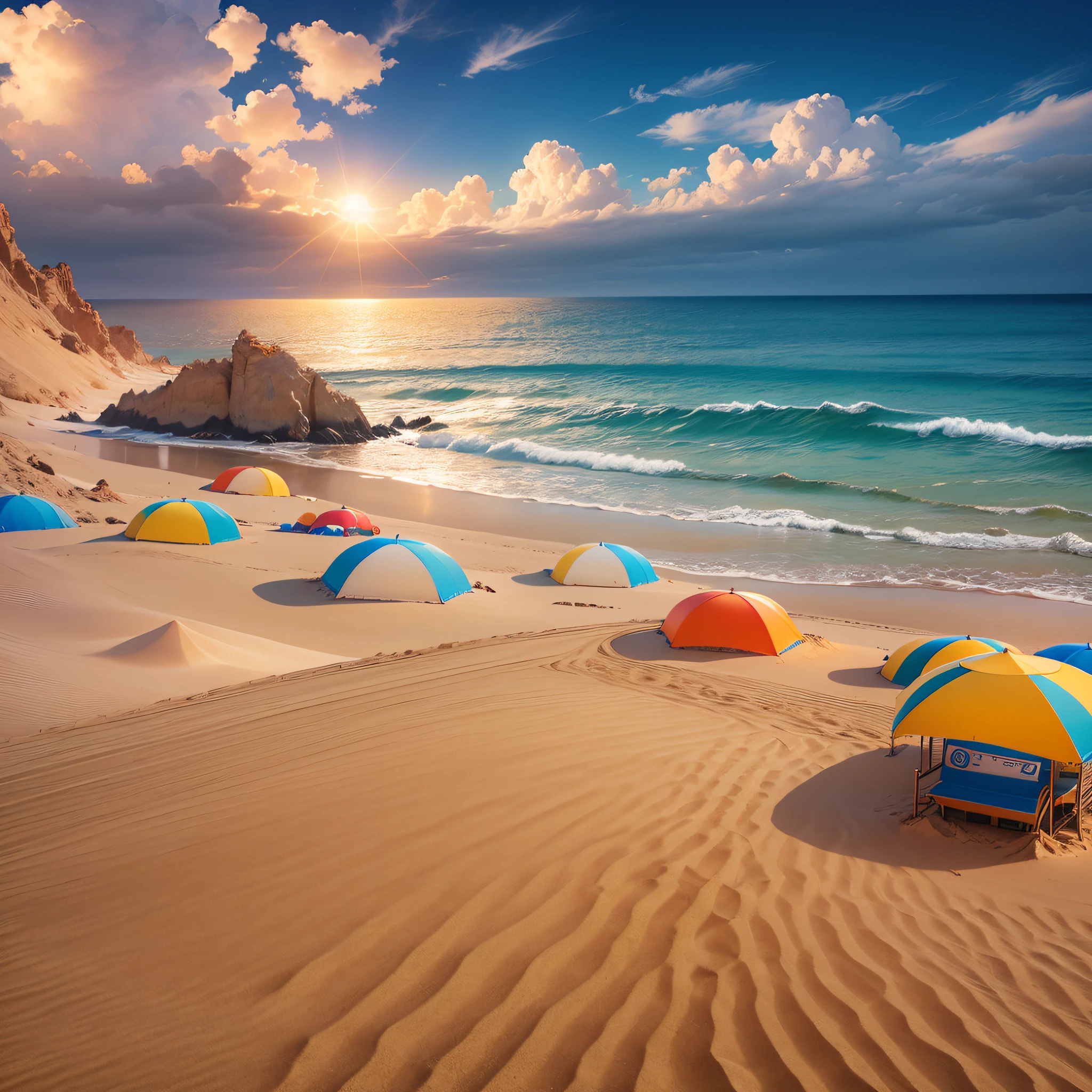 sand beach sun cqueiros mountain kiosks ((vibrant, realistic photo, realistic, dramatic, sharp focus, 8k))) --auto --s2