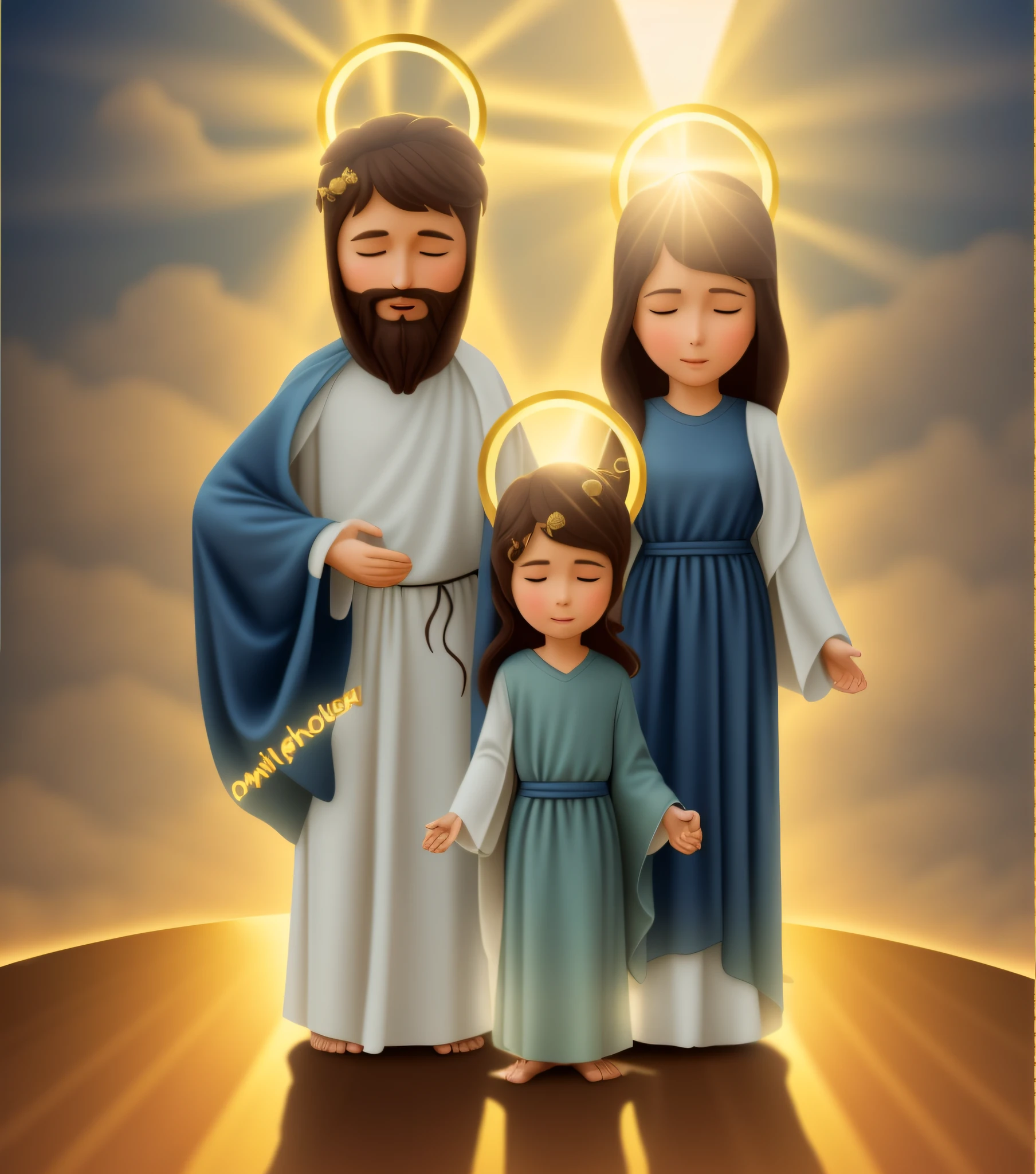 Jesus and Mary with the Child Jesus and Mary, Holy Theme, with the Child Jesus, Grieving Family, Husband wife and son, with a halo of saint, pious figures, with a halo of saint, sacred images, biblically accurate angels, happy, Holy and sacred Family, Almighty God.