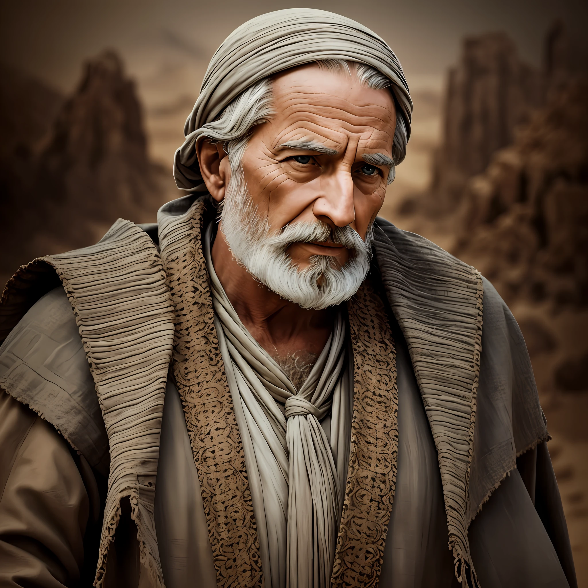 Abraham-like man biblical character with 70 years, in the desert, dark photo: realistic epic, soft cinematic portrait, adobe lightroom, photographic laboratory, highly detailed, faded, art by greg rutkowski and artgerm ,neutral colors: 1,2), (hdr: 1,4) , (soft colors:1.2), hyperdetailed, (artstation:1.4), cinematic, warm lights, dramatic light, (intricate details:1.1), complex background, (rutkowski:0.66), (blue and orange:0.4) --auto --s2