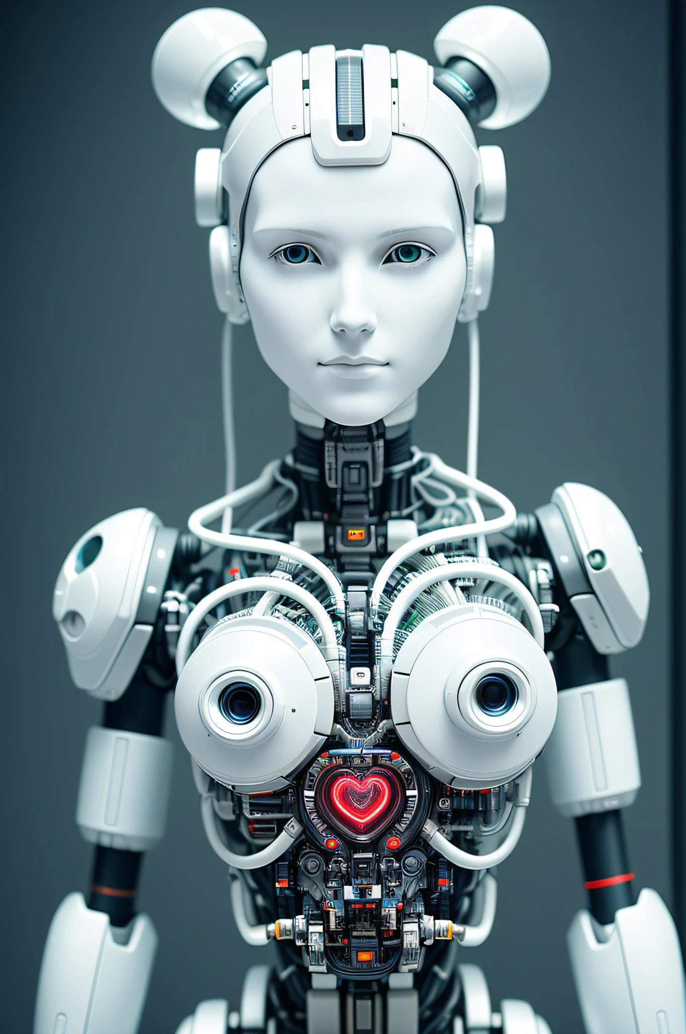 look at a camera| electronic system on head humanoid |cyborg woman| with a visible detailed brain| with a visible detailed heart| muscles cable wires| biopunk| cybernetic| cyberpunk| white marble bust| canon m50| 100mm| sharp focus| smooth| hyperrealism| highly detailed| intricate details| carved by michelangelo
