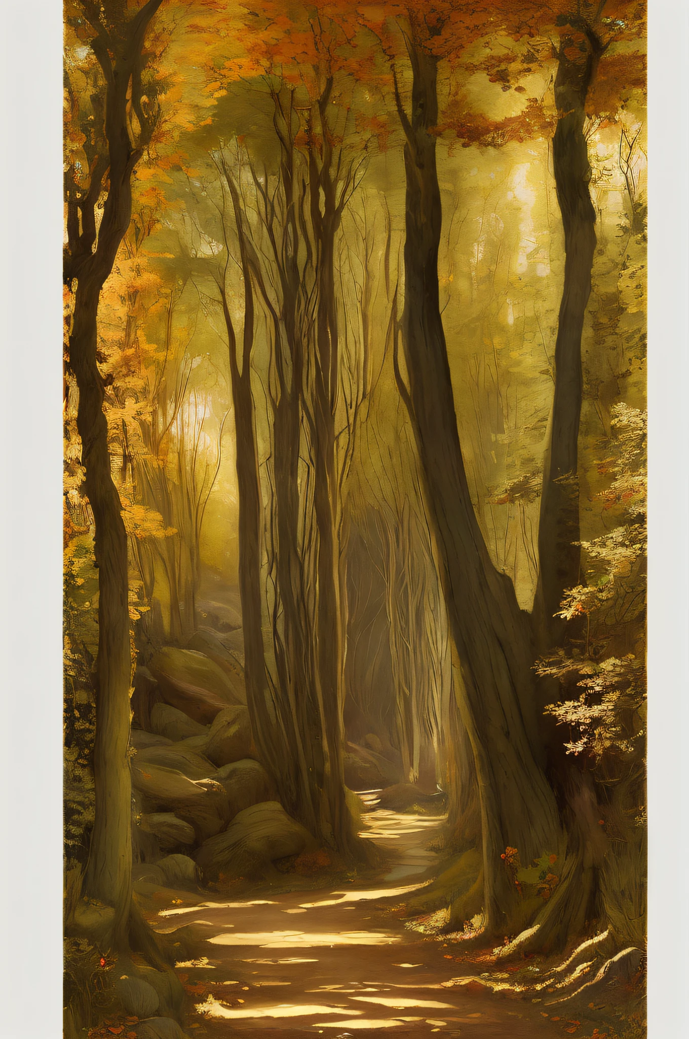 (((Pre-Raphaelite painting of a path))) winding S-shaped path, autumnal tones