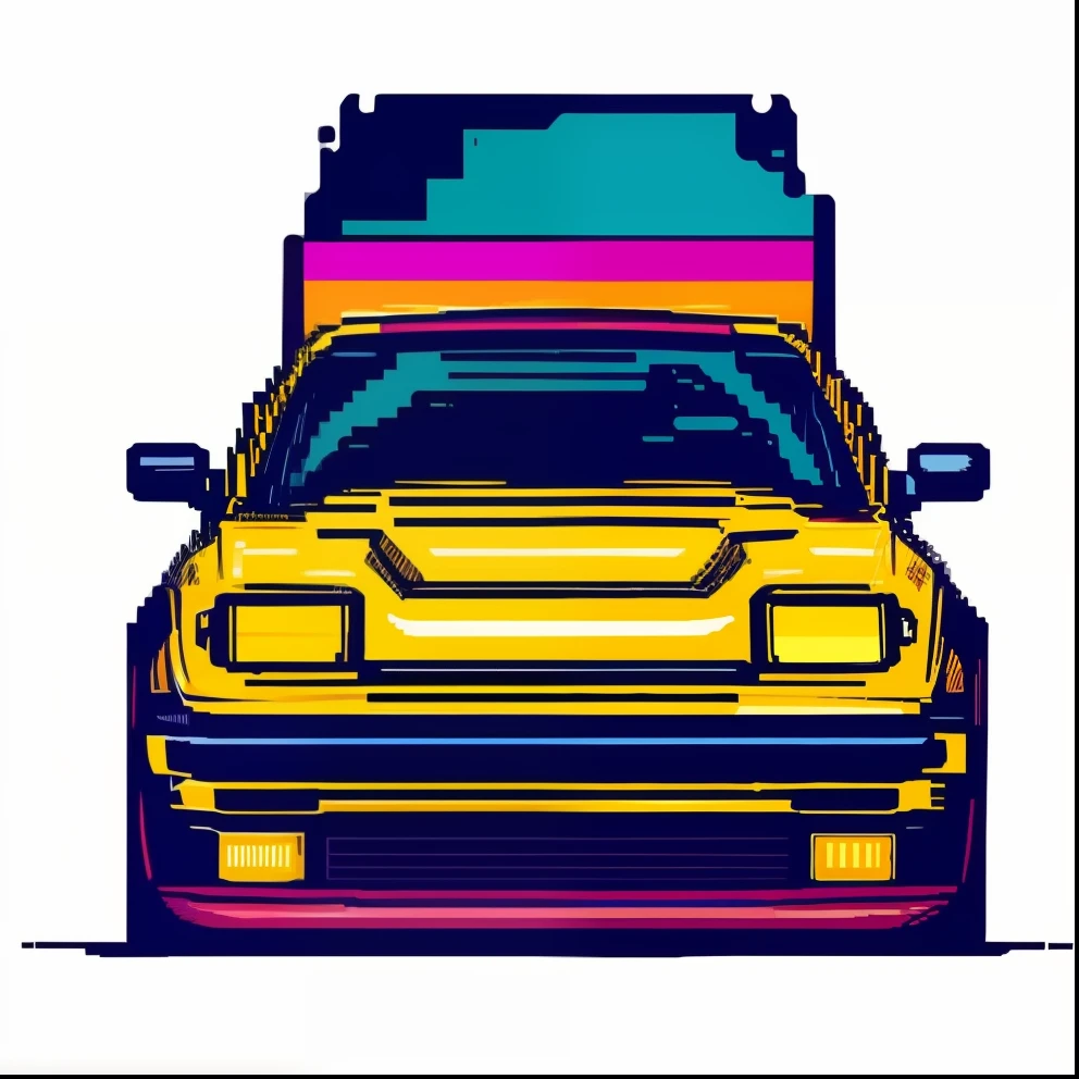 A 90's car in 8bit pixel style, White background