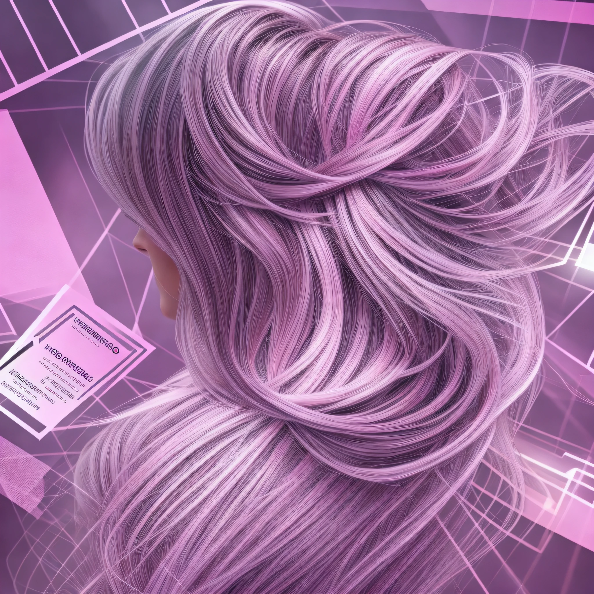 Pink business card, holographic, hairdressing studio, logo