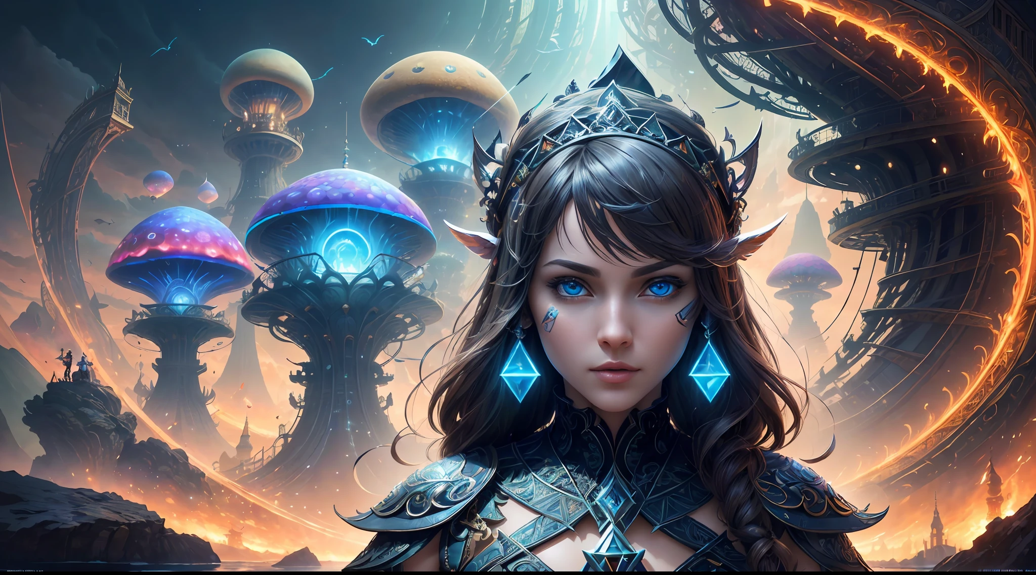 (((multi-person interaction, vivid eyes))), (((handsome man))), best quality, realistic, realistic, award-winning illustrations, (intricate details: 1.2), (exquisite details), (intricate details), (cinematic light, best quality backlight), clear lines, sharp focus, official art, Unity 8k wallpapers, absurdity, incredible absurdity, fantasy art, (((full body portrait))), RTX, ((award-winning triangle studio close-up photo)), 1 boy, (shut up), best quality, 4K, beautiful mysterious creatures, female, flying, surrealism, masterpiece of ncwinters, masterpiece in mysterious country town, masterpiece, intricate details, ff14style, urban painting, bridge, river, giant mushroom, landscape, bright colors,