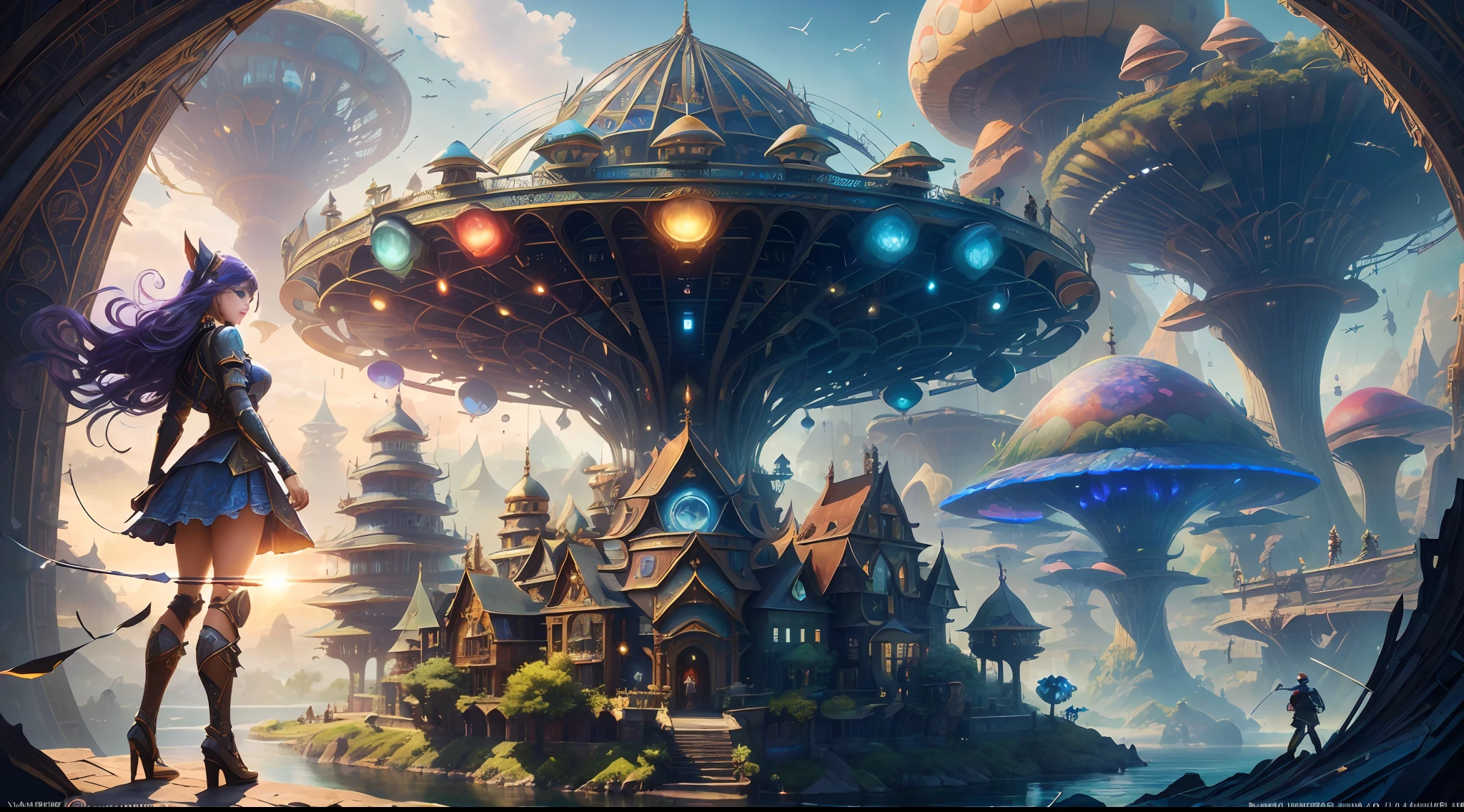 (((Multiplayer, Vivid Eyes, Man and Woman))), Best Quality, Realistic, Realistic, Award-Winning Illustrations, (Intricate Details: 1.2), (Fine Details), (Intricate Details), (Cinematic Light, Best Quality Backlight), Clear Lines, Sharp Focus, Official Art, Unity 8k Wallpapers, Ridiculous, Incredibly Absurd, Fantasy Art, (((Full Body Portrait)), RTX, ((Award-winning Triangle Studio Close-up Photo)), 2 Boys, (shut up), best quality, 4K, beautiful mysterious creatures, female, flying, surrealism, masterpiece by ncwinters, in a mysterious country town, masterpiece, intricate details, ff14style, urban painting, bridge, river, giant mushroom, landscape, bright colors,