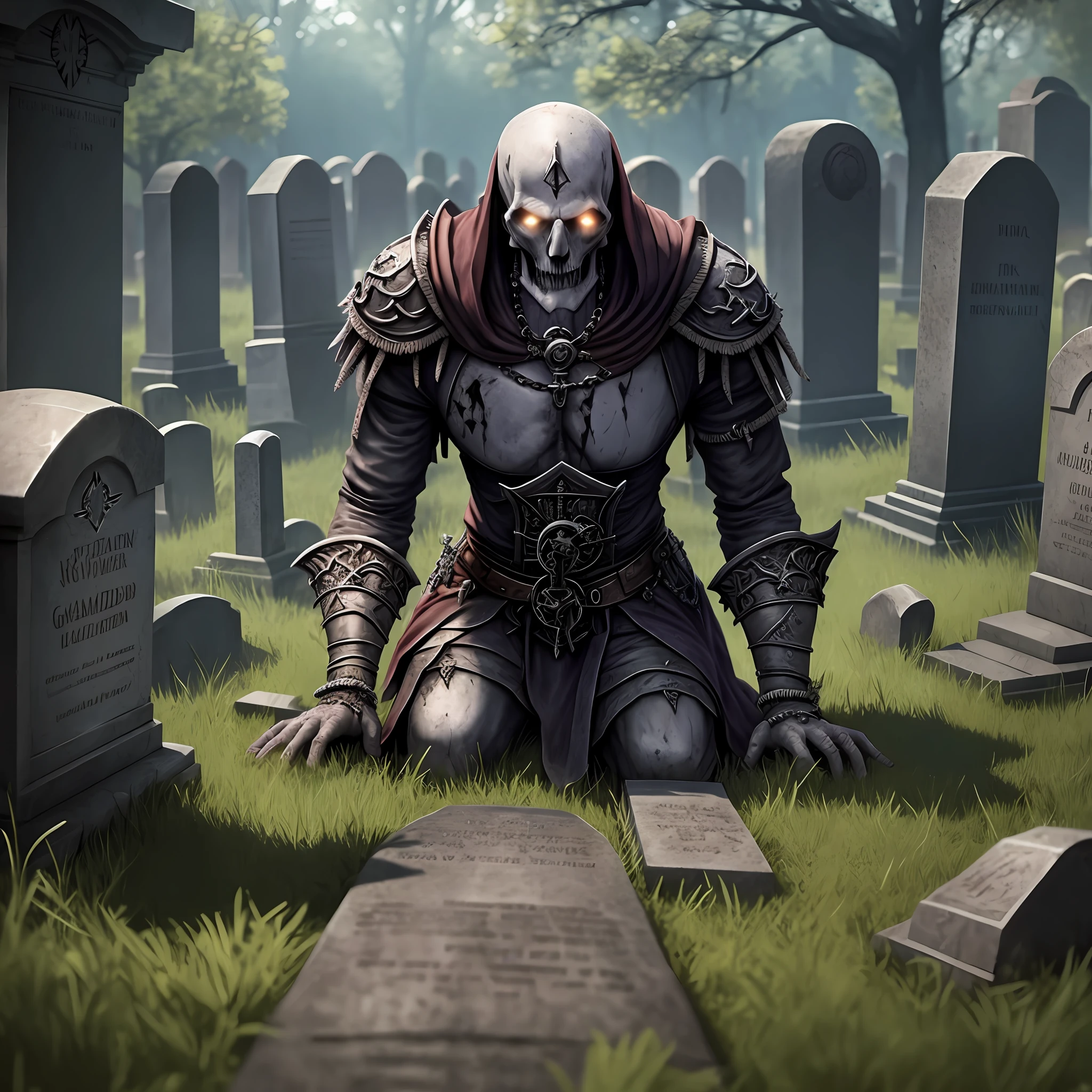 Powerful, Necromancer, reviving bodies in a graveyard, ultra realistic, detailed, Best Quality, Full HD,