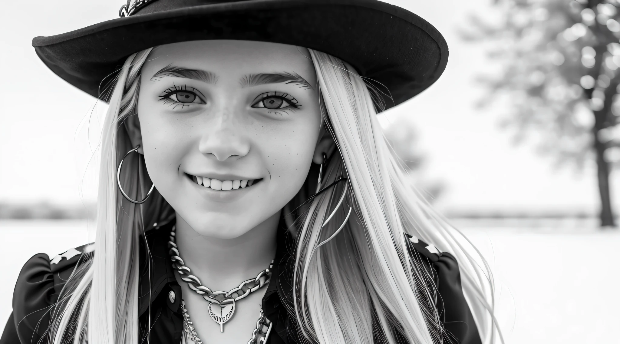 12 year old girl, blonde long haired, holding a chain with a smile on her face, in black and white, B&W photo, black and white portrait, Sofya Emelenko, black and white portrait, ((chains)), she is about 1 6 years old, 13 years old, black and white photo, inspired by Irakli Nadar, Nika Maisuradze