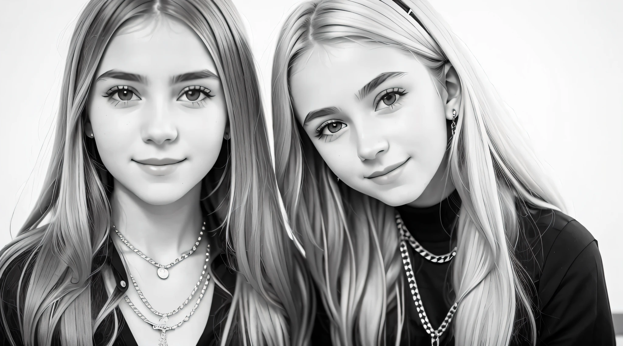 girl 12 years, blonde long hair, portrait, holding a chain with a smile on her face, in black and white, B&W photo, black and white portrait, Sofya Emelenko, black and white portrait, ((chains)), she is about 1 6 years old, 13 years old, black and white photo, inspired by Irakli Nadar, Nika Maisuradze