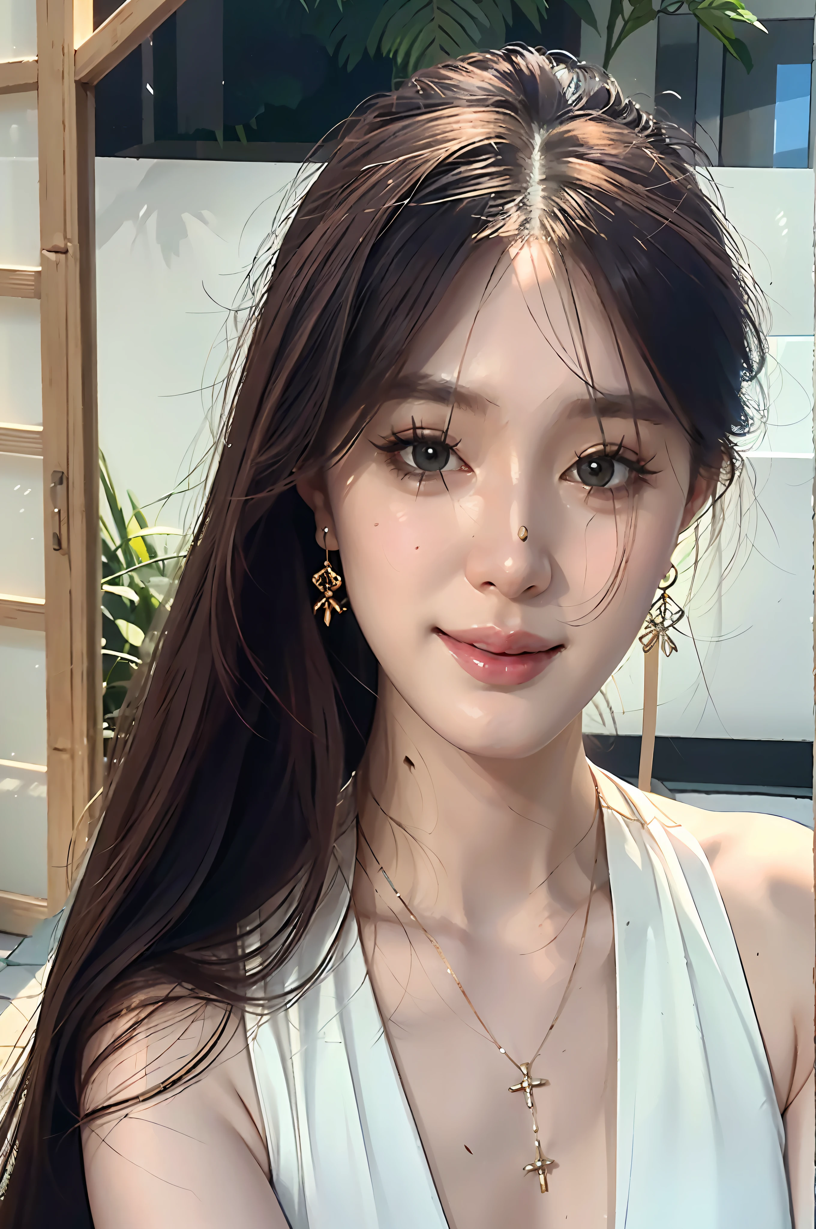 , glass background, glass reflector, bamboo, full light, natural light, exquisite realism, live action, 8k resolution, live action (portrait: 1.5), masterpiece, best quality, realistic skin, (portrait: 1.5)