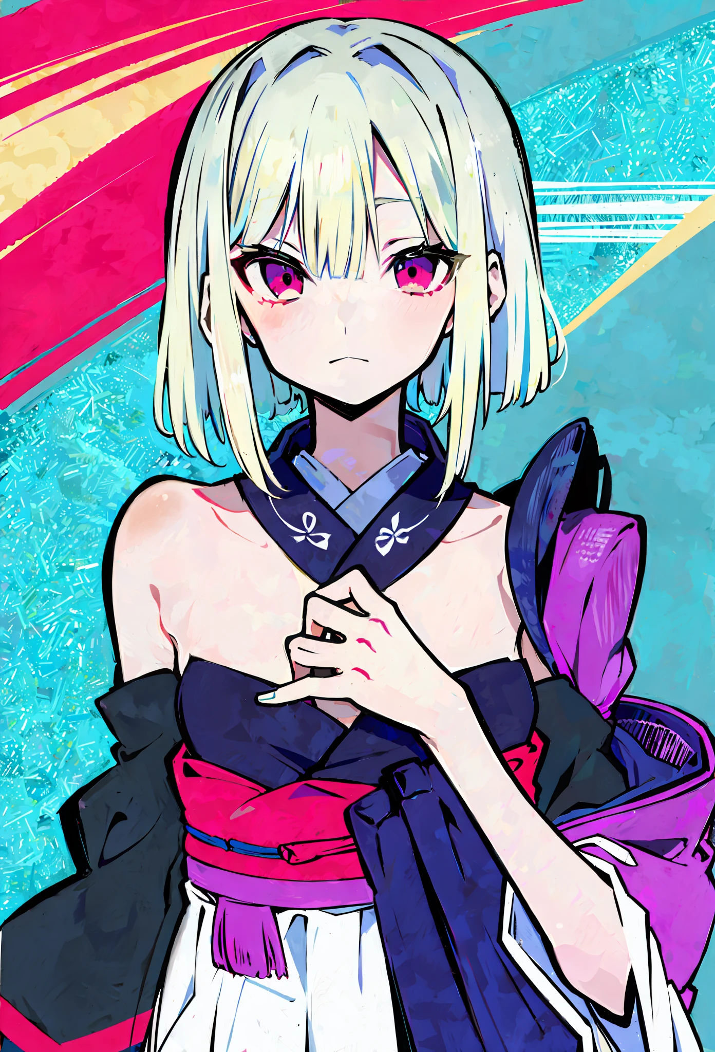 , simple background, a japanese girl,  Suit, white hair,