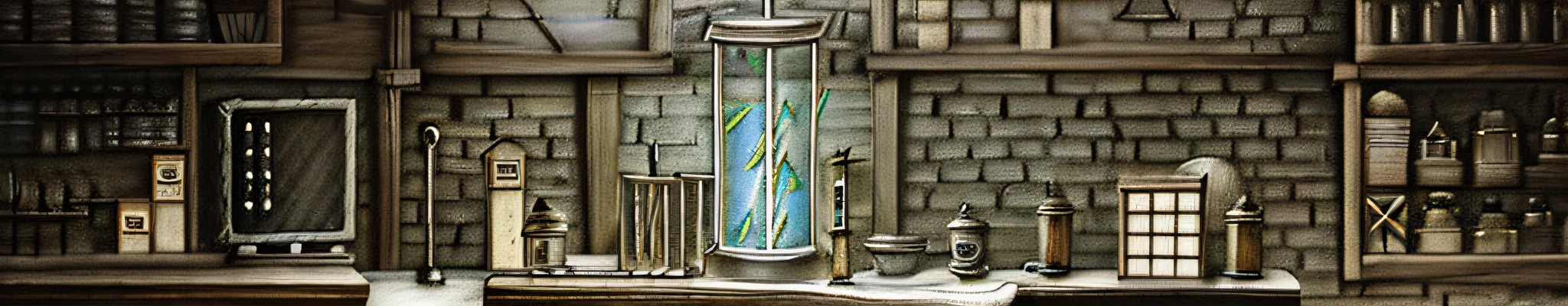 Create a pencil sketch of a medieval laboratory, with computers, electronics and lightning