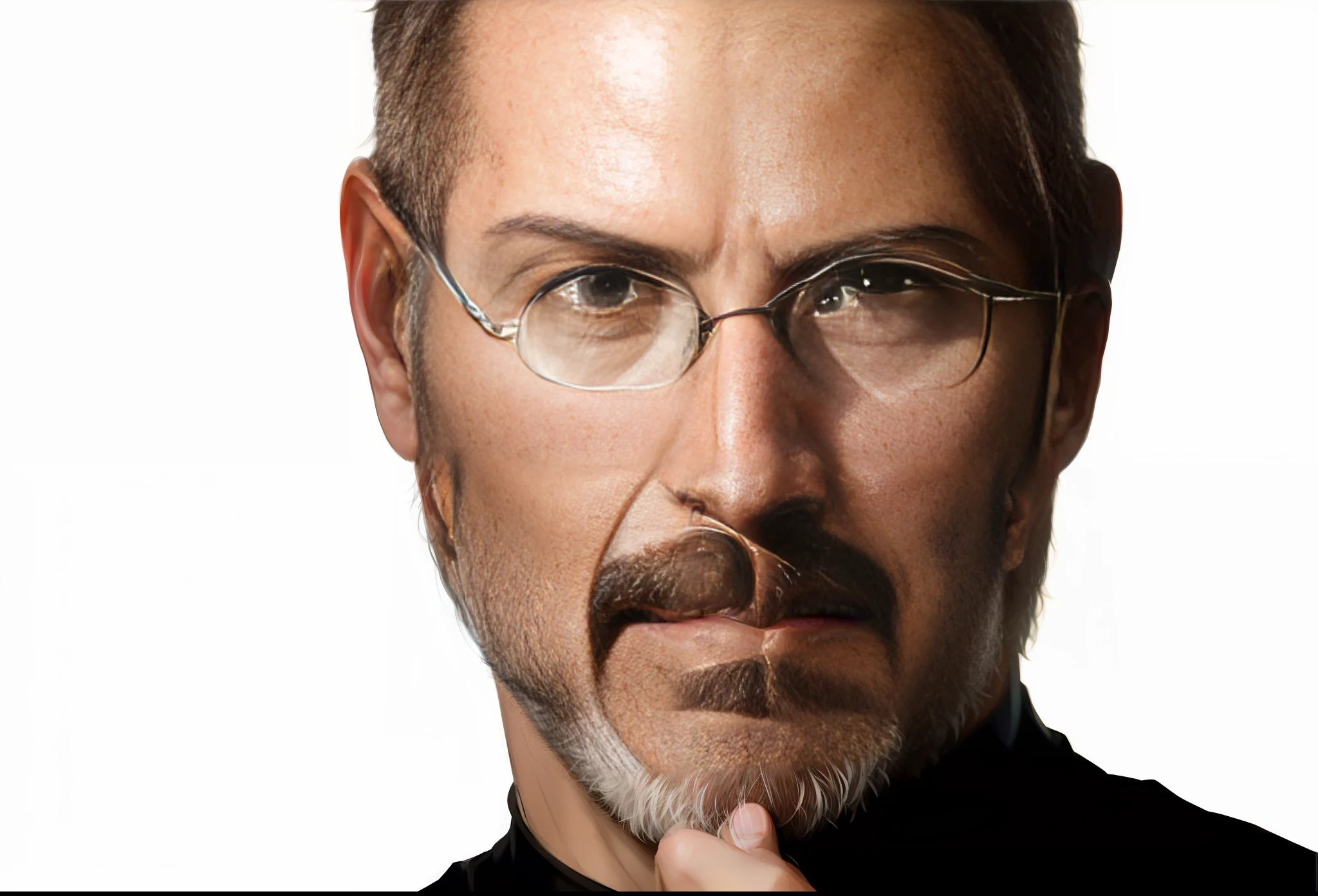A closeup of a man with glasses and beard, Steve Jobs, portrait of Steve Jobs, Steve Jobs as Hokage, Apple, Cupertino, masterful art, inspiring, spielberg, stunning art, unbelievable, inspiring art, unpublished, bio-inspired, biopic, absolutely exceptional image, extremely creative --auto --s2