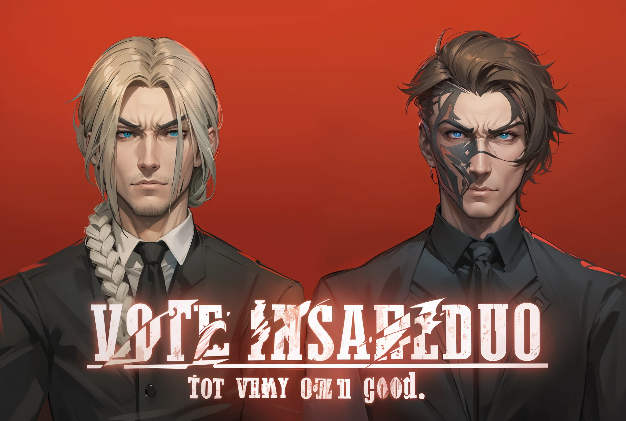 Two male villains, serious style.