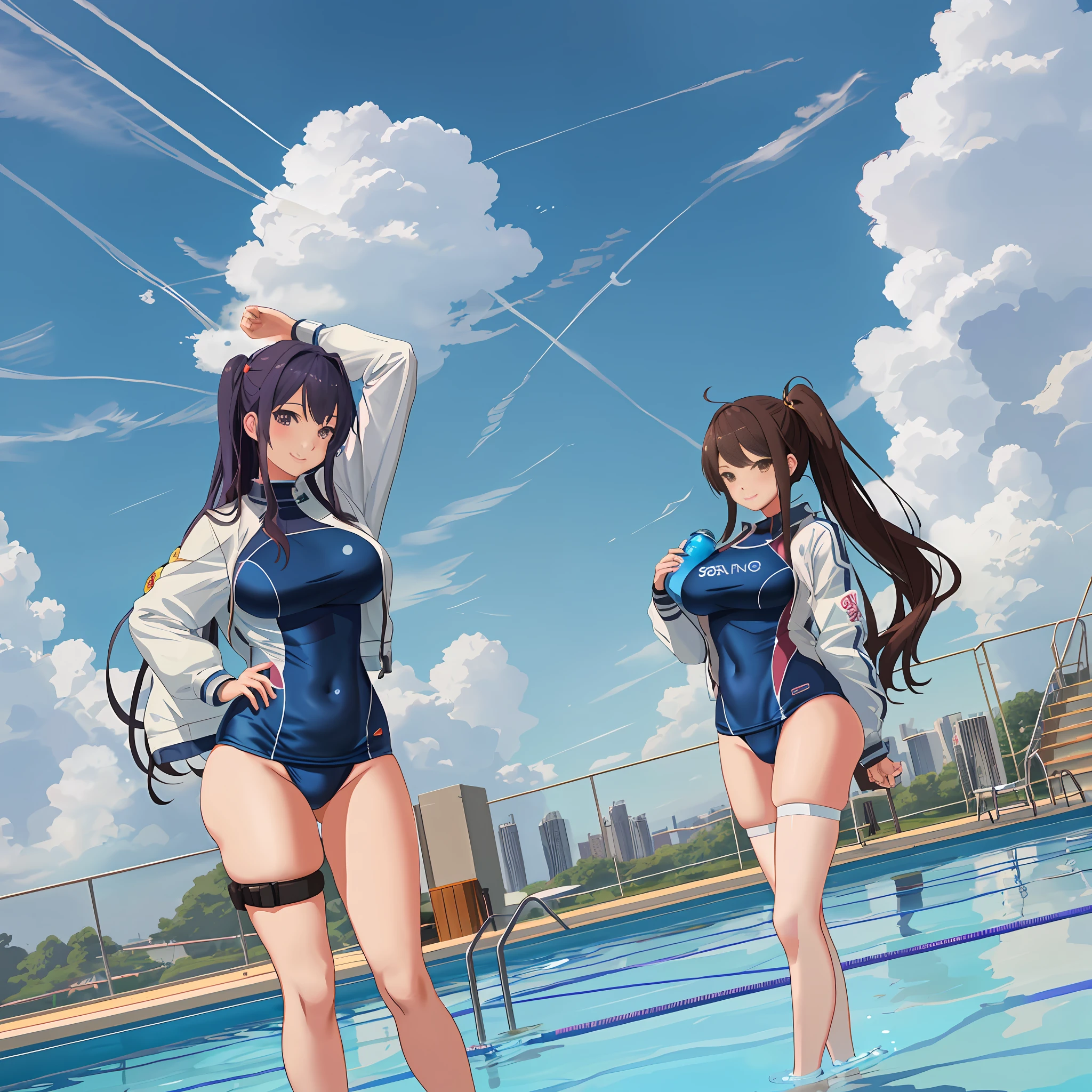 Anime girl with very big breasts and very big ass, full body Xianxia, small curvy , upper body, big, big ass, (((solo)), pool, ,curvy,(thighhigh),((school swimsuit)), (smile), pixiv3dcg,, negative, pixiv, pixiv, ecchi, tro potion, Full Body Commission Four, Top Rated on pixiv, Ecchi Anime Style, Seductive Anime Girl, pixiv