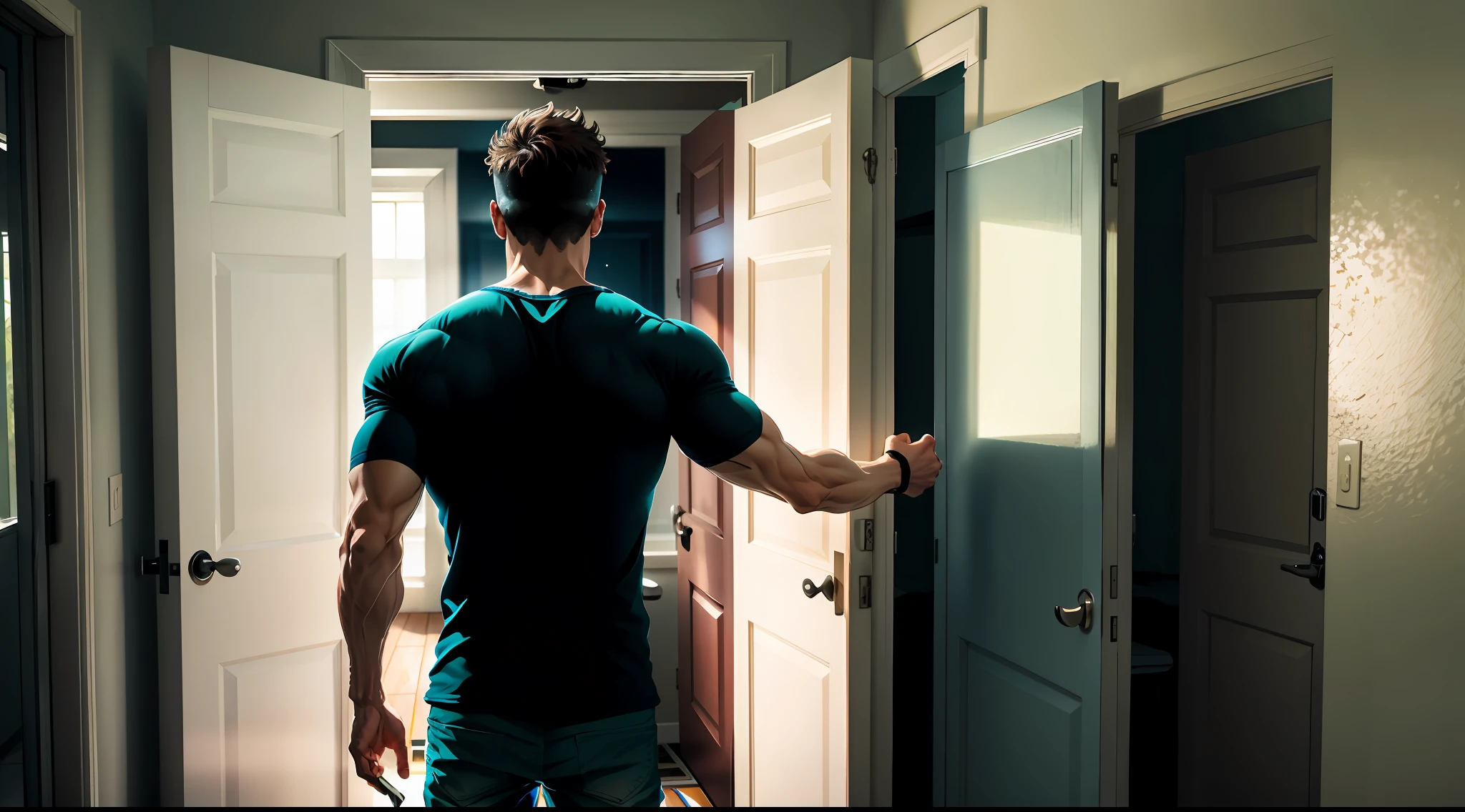 Man closing the door in fear of the dark