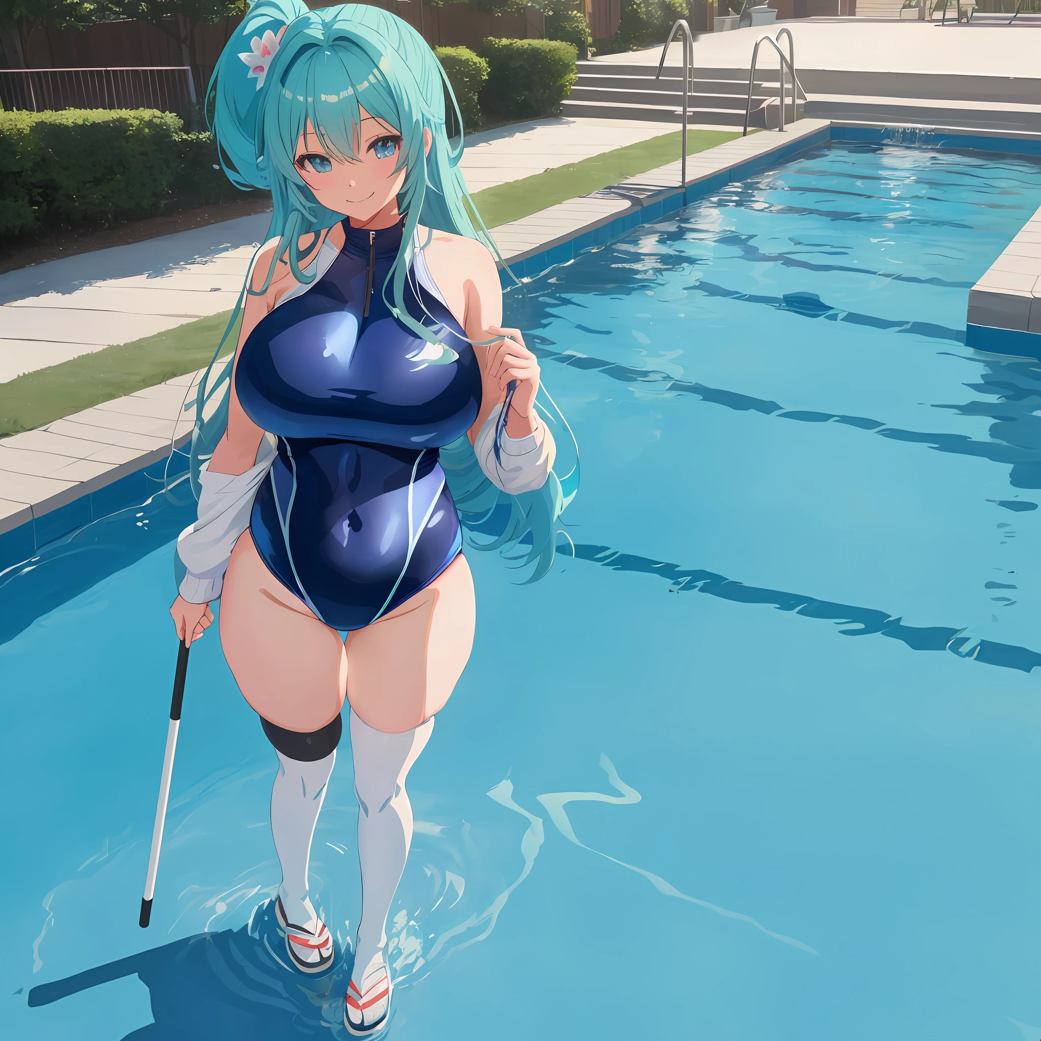 Anime girl with very big breasts and very big ass, full body Xianxia, small curvy , upper body, big, big ass, (((solo)), pool, ,curvy,(thighhigh),((school swimsuit)), (smile), pixiv3dcg,, negative, pixiv, pixiv, ecchi, tro potion, Full Body Commission Four, Top Rated on pixiv, Ecchi Anime Style, Seductive Anime Girl, pixiv