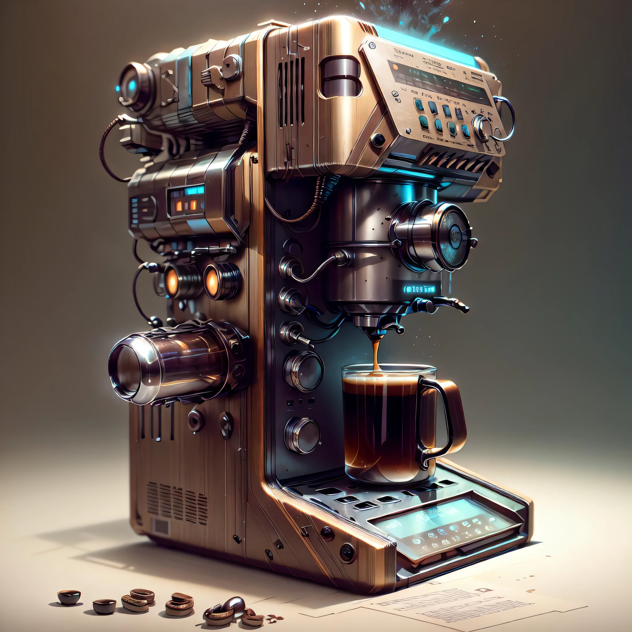concept art RetroFuturismAI overcomplicated coffee machine