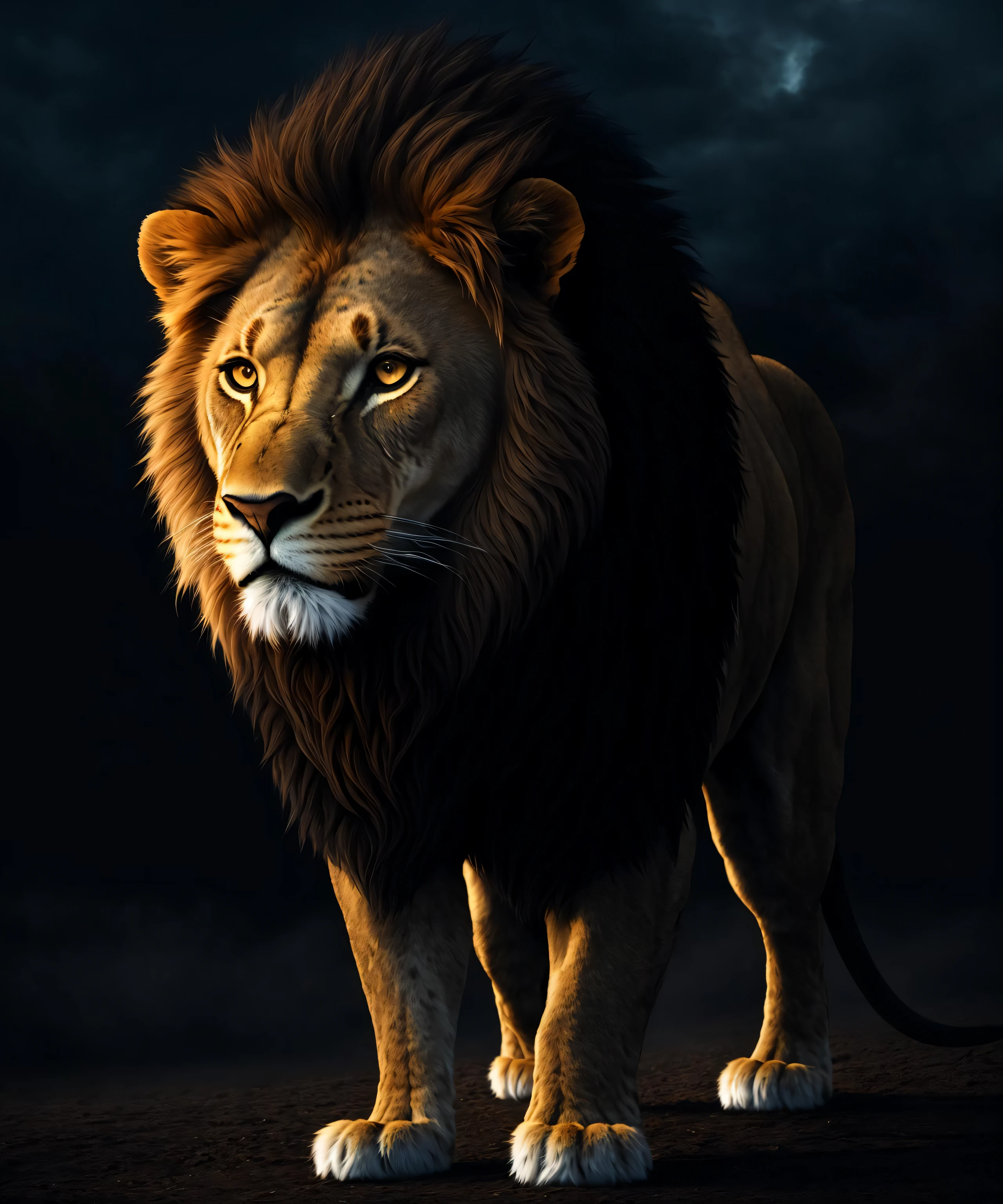 a lion, epic, hdr, hyperdetailed, cinematic, muted colors, foggy bg