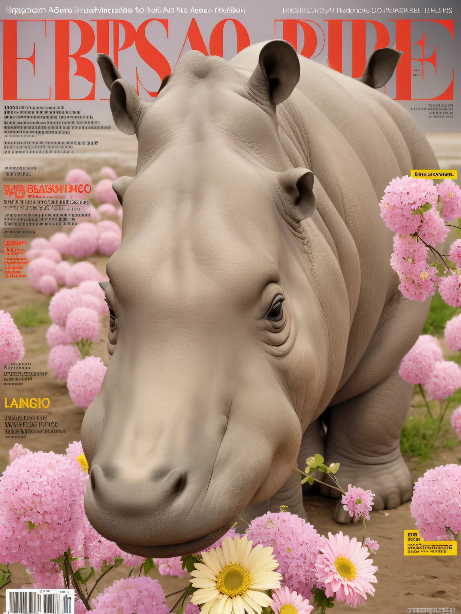 1 hippopotamus, masterpiece, high quality, looking at the viewer, full body, (fashion magazine cover)