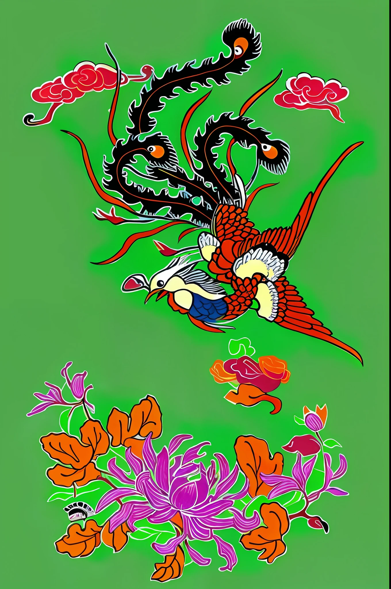 There is a drawing of birds and flowers on the page, inspired by Tanahara Tani Soda, inspired by Kanō Motonobu, inspired by Sōami