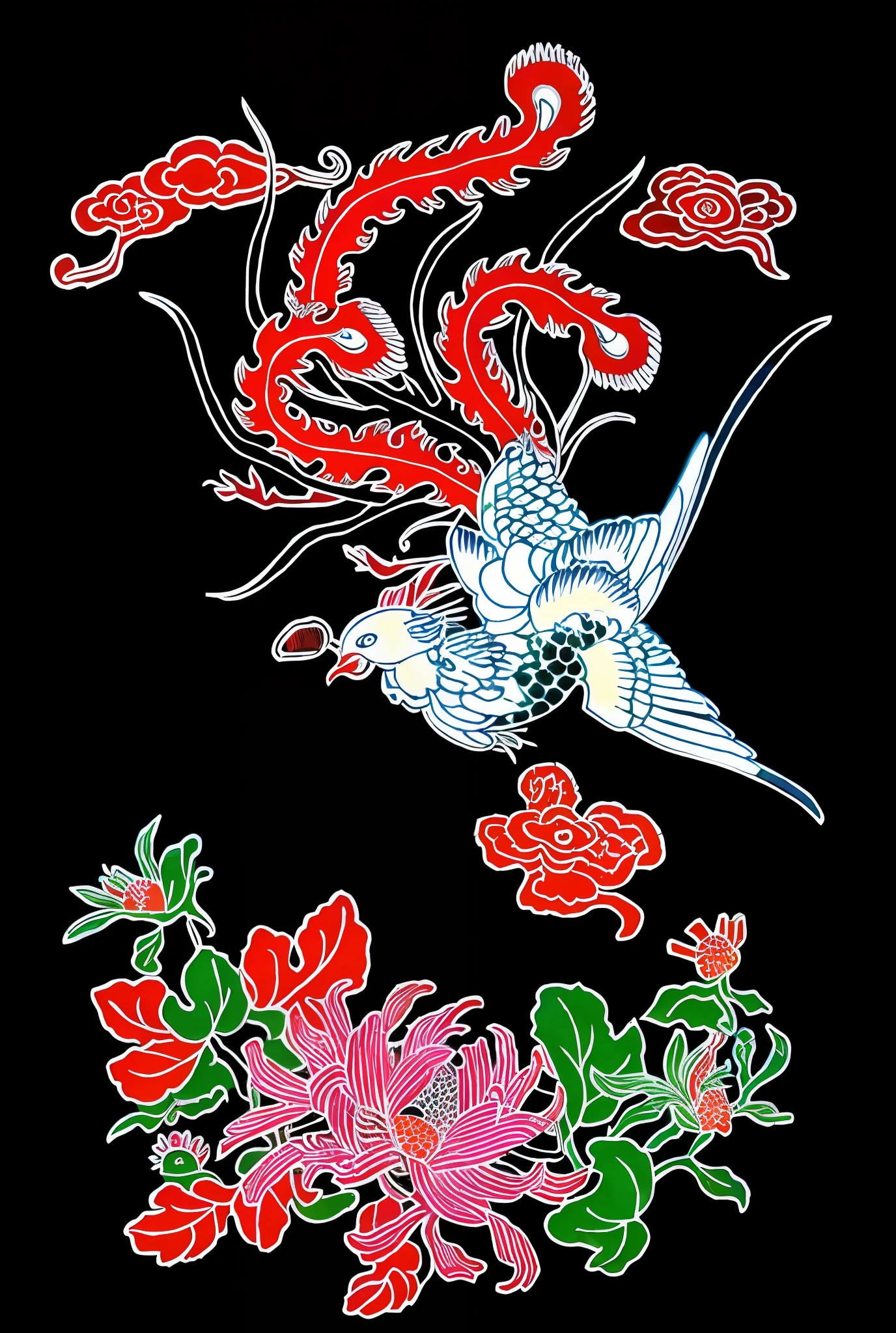 There is a drawing of birds and flowers on the page, inspired by Tanahara Tani Soda, inspired by Kanō Motonobu, inspired by Sōami