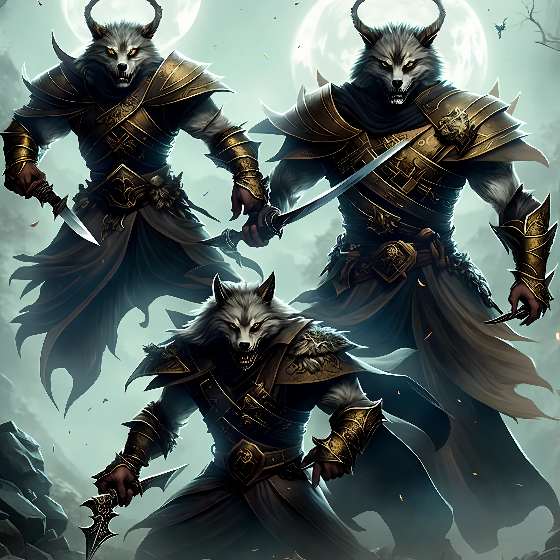 He was a knight who swore to protect his king's castle, but was betrayed and killed by his enemies. Now, he is a skull who wanders the ruins of what was once his glory, haunted by the ghosts of his fallen companions. He does not fear shadows or darkness, for he has become one with them. He is a silent and lethal ninja, who uses his sword to slash anyone who dares to invade his territory. He has as allies the wolves that inhabit the forests around the castle, and the werewolf that leads the pack. He is a spprigan, a magical creature that can change shape and size, and who holds an ancient secret in his heart. He is the guardian of the ruins, and no one can escape his fate.