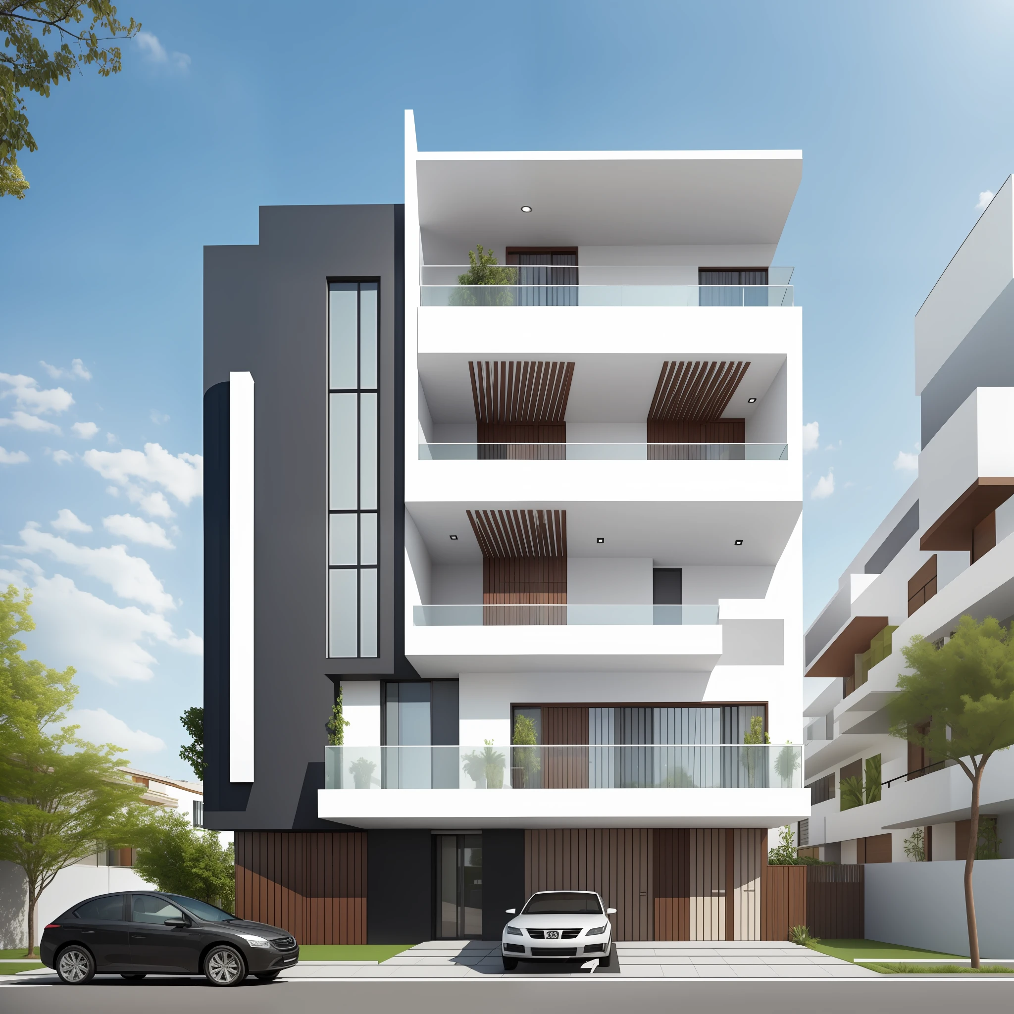 Building with contemporary design of 3 floors located on a corner that measures 10 meters wide by 18 meters in front --auto --s2