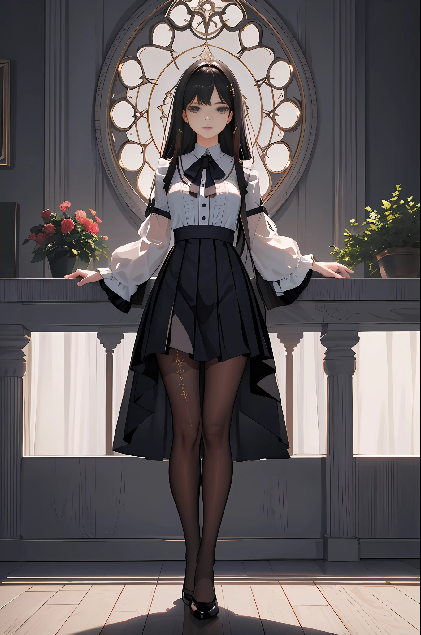 (Original) , (Very detailed wallpaper) , (Best Quality) , (Masterpiece) , Photo reality, Real, Highly detailed illustration , Beautiful eyes, (Delicate face) , Perfect Detail, (Best Lighting) , (Ultra Intricate Detail) , Ultra Detail, Neat and Clean Girl, Full Body, Long Pleated Skirt, Blouse, 25 years old, Black Hair, Slim Body, Small, Dynamic Angle, Soft Light, 4K Unified, (Super Detail CG:1.2), (8K:1.2), Realistic, Octane Rendering