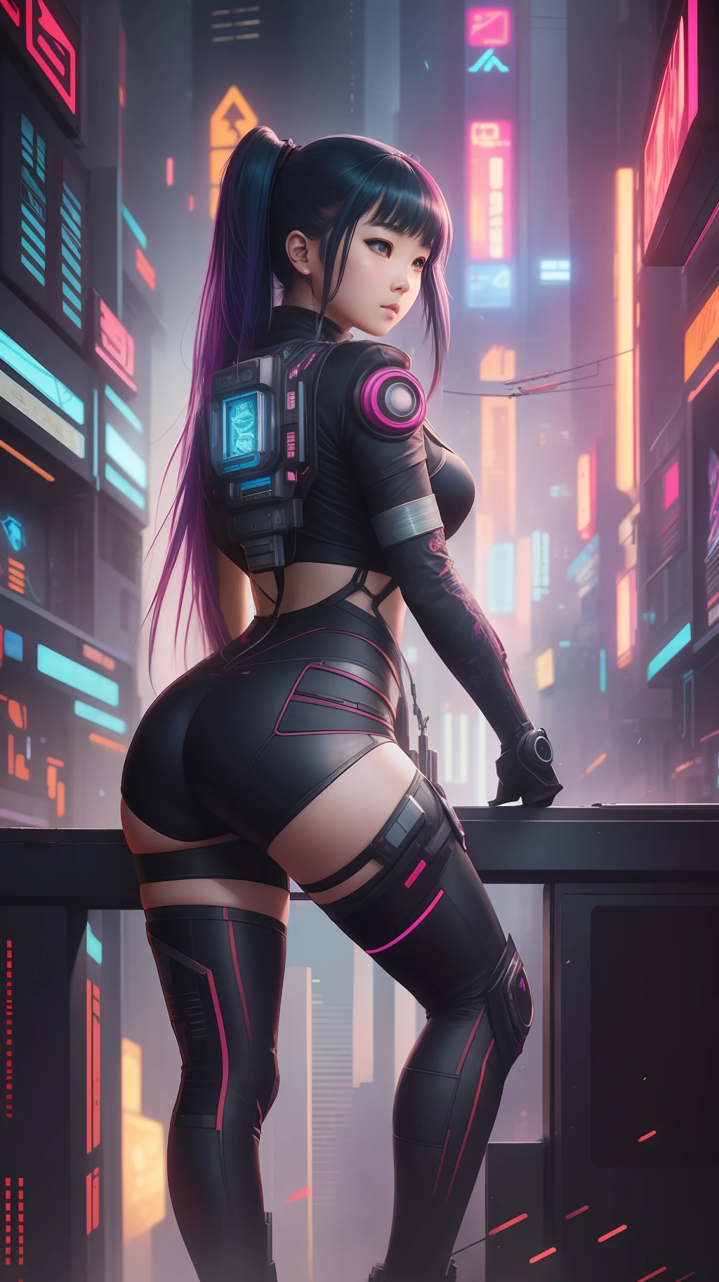 Beautiful hyperrealistic photograph of cute asian cyberpunk girl, wearing cyberpunk clothes, cluttered Blade Runner apartment, dynamic pose, concept art, By Brian Froud and Carne Griffiths and Wadim Kashin and John William Waterhouse, intricate detail, 8k post-production, High resolution, super Detail, trending on ArtStation, sharp focus, studio photos, intricate detail