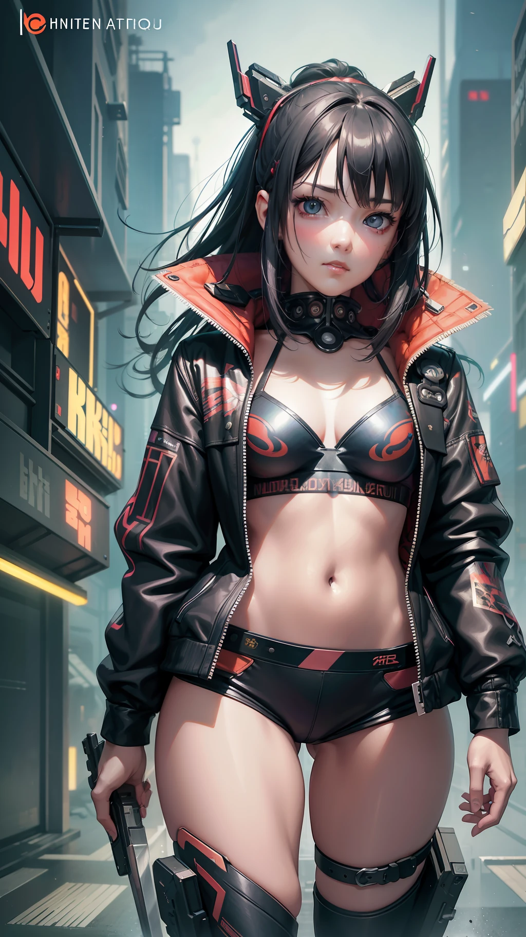 Beautiful hyperrealistic photograph of cute asian cyberpunk girl, wearing cyberpunk clothes, cluttered Blade Runner apartment, dynamic pose, concept art, By Brian Froud and Carne Griffiths and Wadim Kashin and John William Waterhouse, intricate detail, 8k post-production, High resolution, super Detail, trending on ArtStation, sharp focus, studio photos, intricate detail