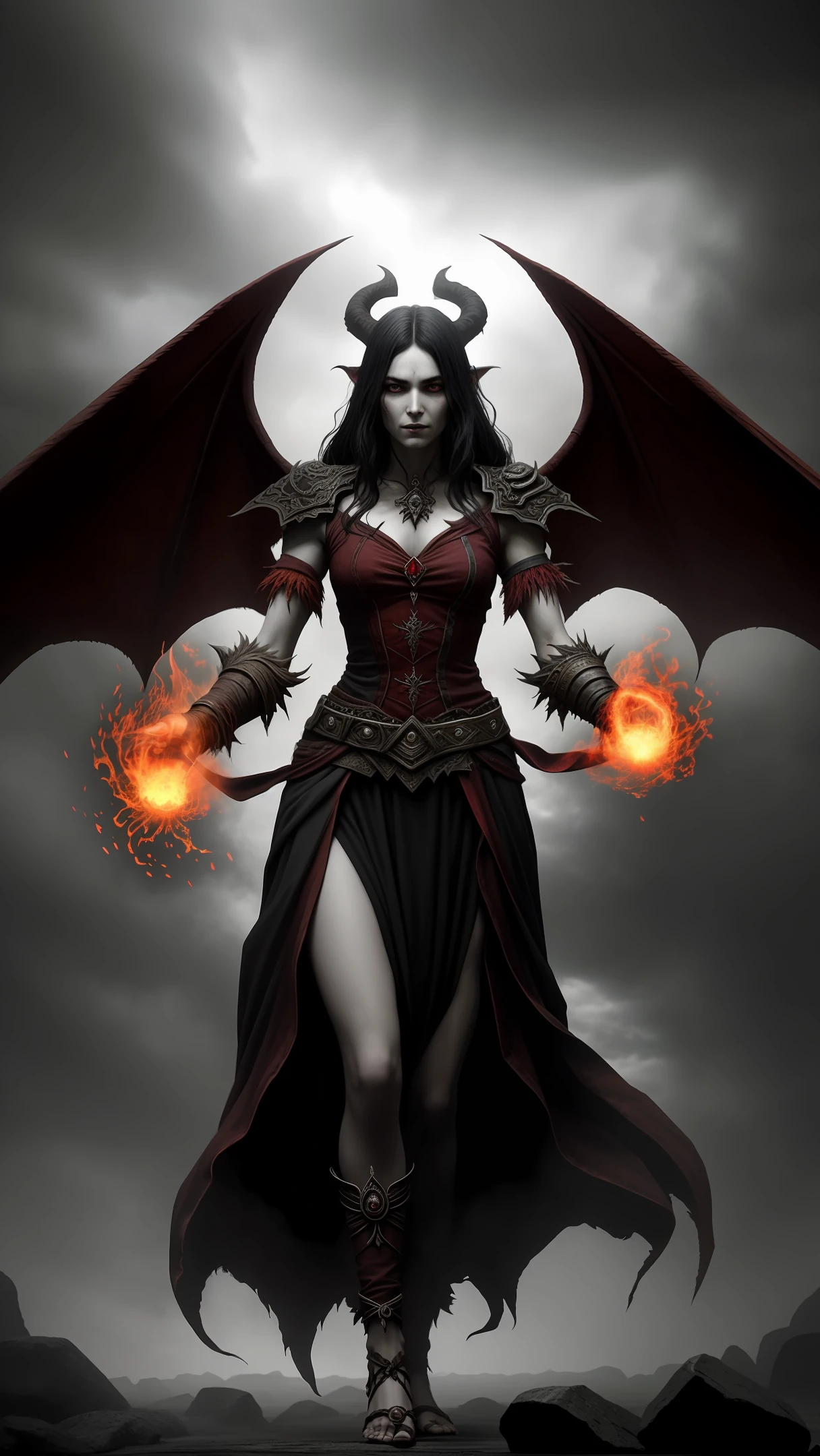 demonic woman with red fire ring in front of a dark background, dark fantasy style art, evil sorceress, epic fantasy digital art style, 4k fantasy art, an ominous fantasy illustration, , dark fantasy artwork, epic fantasy art style, 2. 5 d cgi anime fantasy artwork, epic fantasy style art, dark sorceress