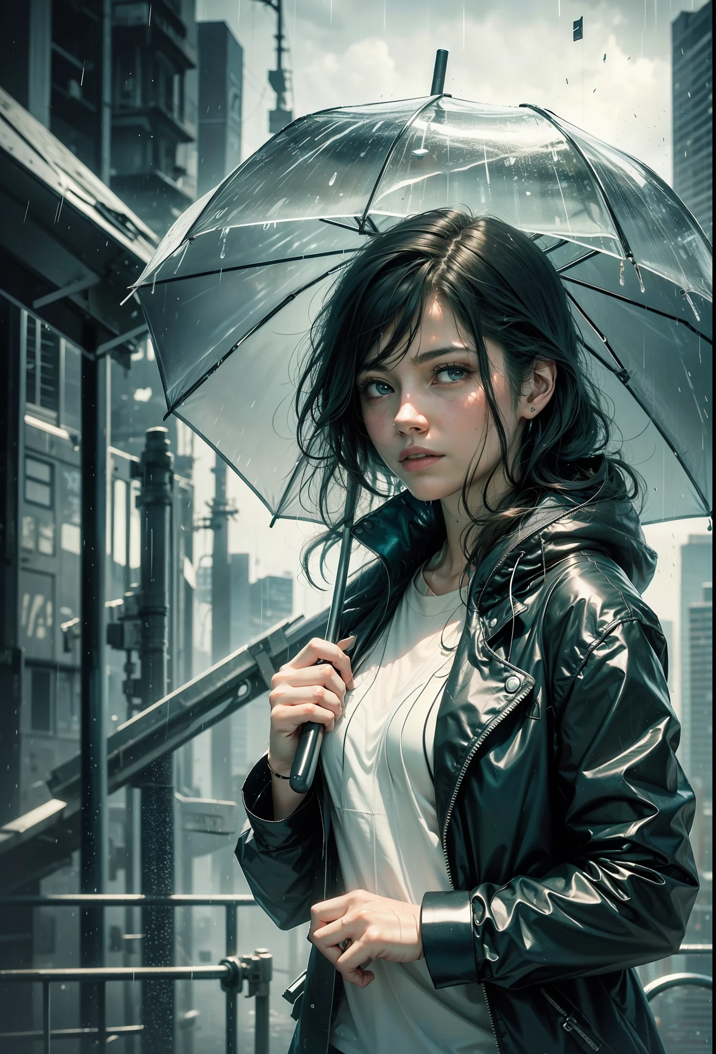 ((a beautiful reporter)) under the rain, soaked, wet hair, wet clothes, umbrella {broken:0.8} {floral :0.7} {black:0.7} {white:0.5} {green:0.3}, weather {stormy:0.7} {rainy:0.8}, {night:0.5} {twilight:0.6}, {mysterious:0.5} {romantic:0.3}, {dramatic:0.4}.