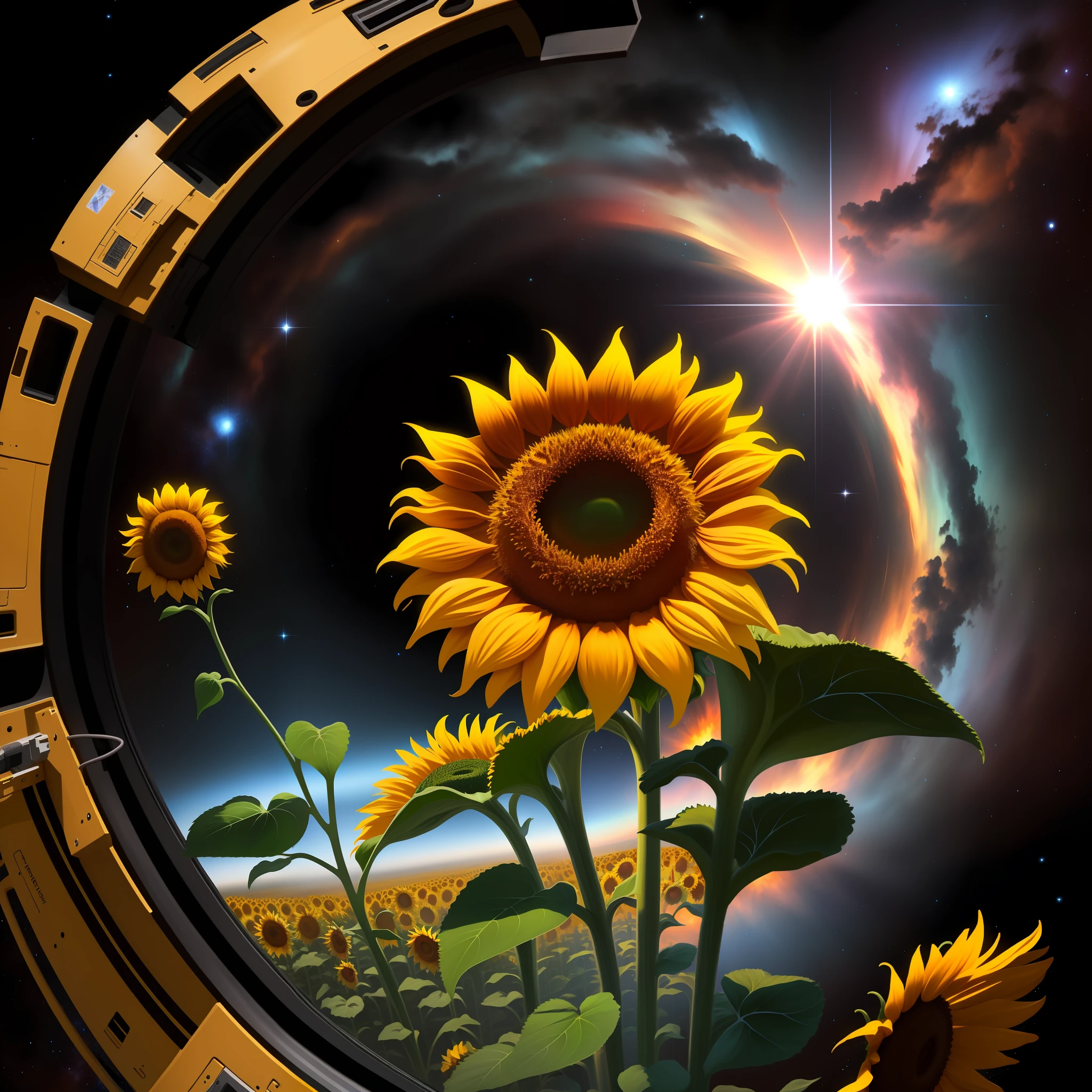 An icon of a Sunflower in space, detailed, HD