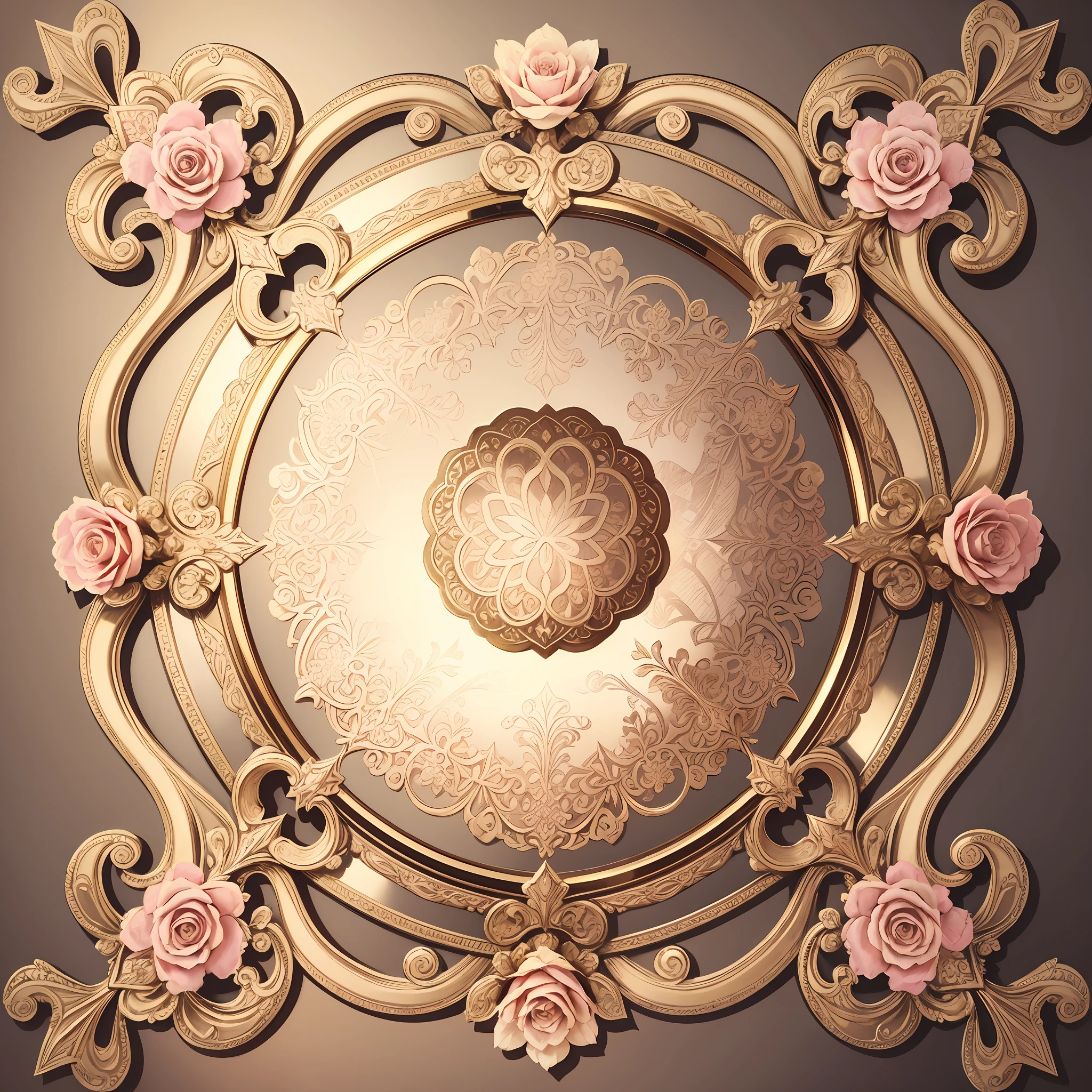 a vector closeup of a beige frame with a rose in it, filigree frame, ornate border frame, elegant beige baroque design, ornate frame, mirror background, pink border frame, decorative frame, ornate border, rococo ornament, ornate decoration --auto --s2