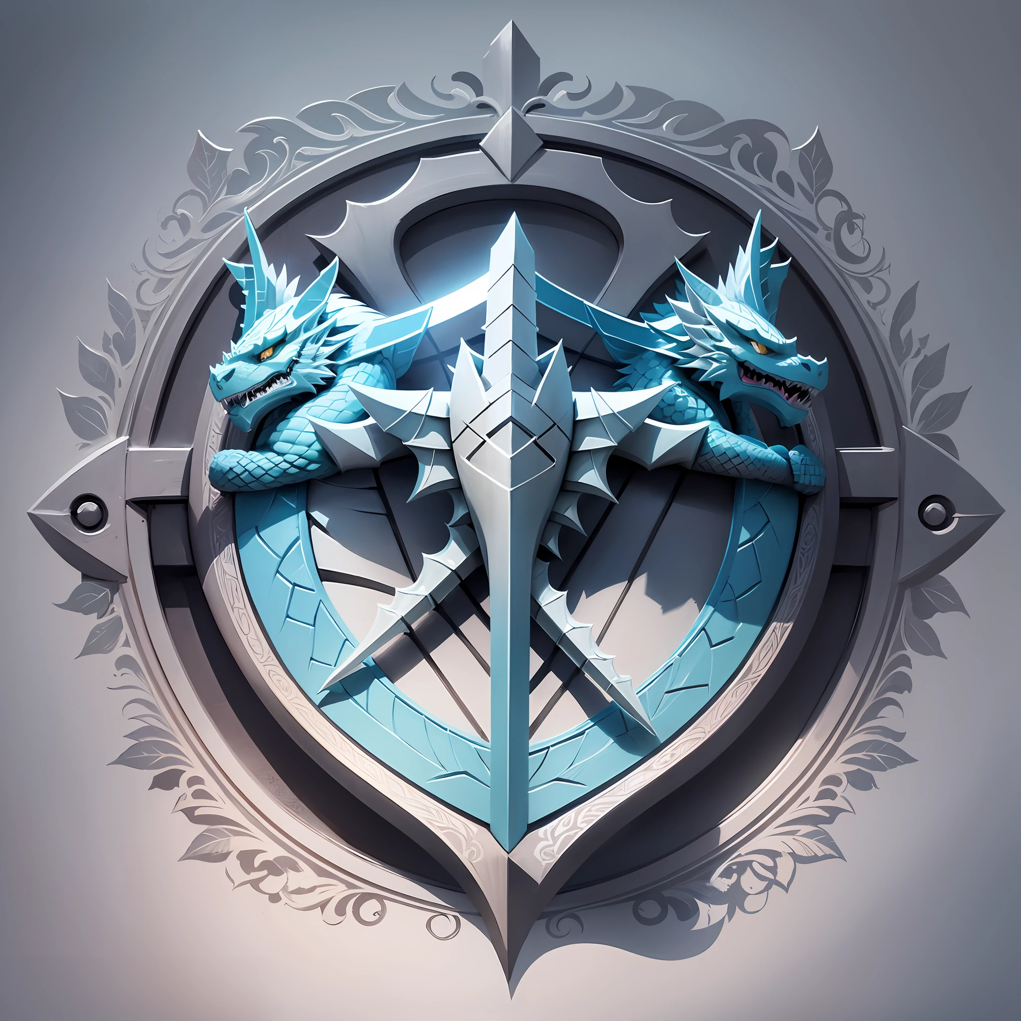 Shield with dragon drawing and a sword behind the shield, Cartoon, minimalist vector --auto --s2