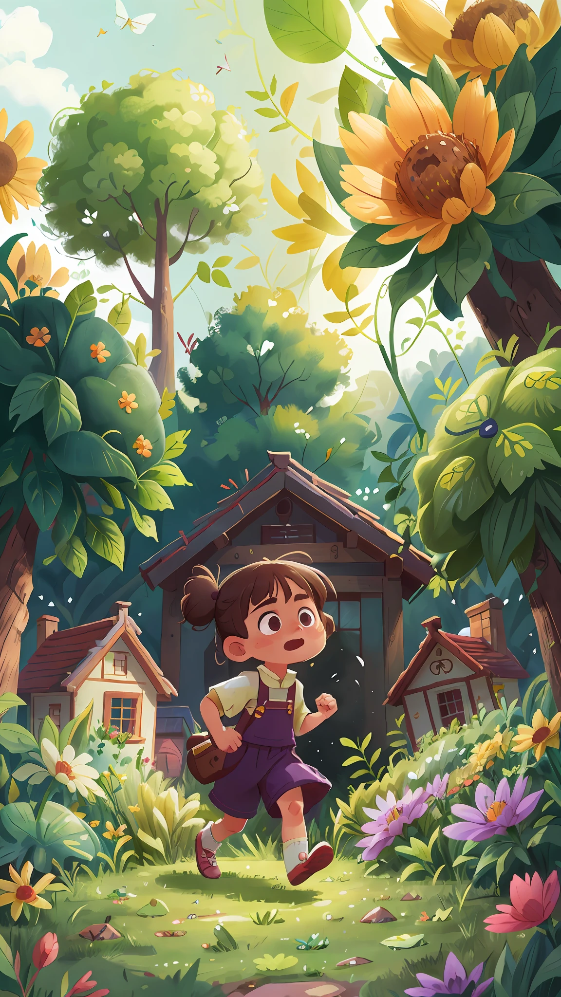 A 6--old l is running in a garden, she is wearing gardener's clothes, is scared, scared, side view of the scene, perfect quality, clear focus (mess - house: 0.8), (masterpiece: 1.2) (Realistic: 1.2) (Bokeh) (Best quality) (Detailed Skin: 1.3) (Intricate Details) (8K) (Eye Detail) (Sharp Focus), (Unhappy)