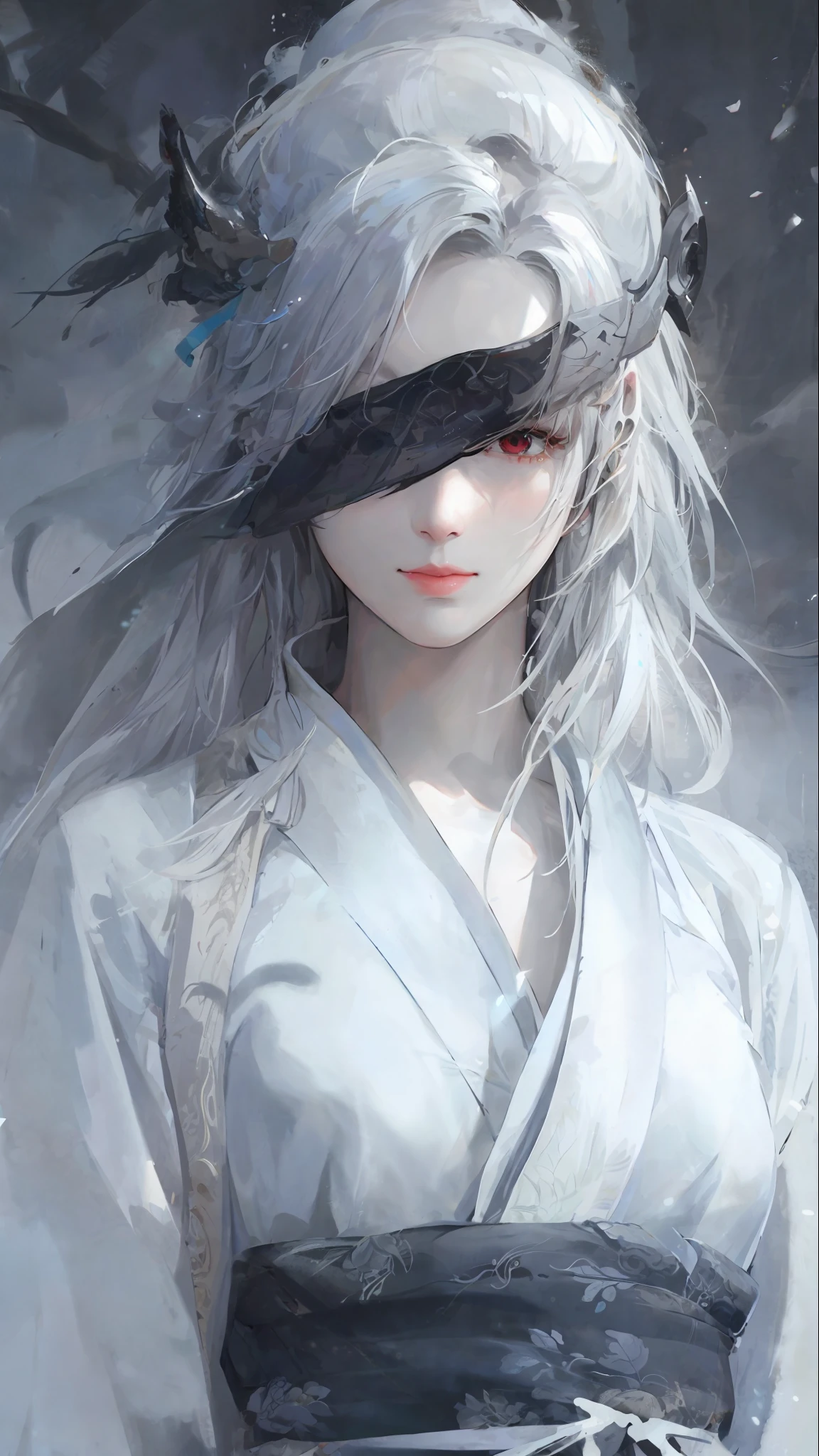 a close up of a woman with white hair and a white mask, beautiful character painting, guweiz, artwork in the style of guweiz, white haired deity, by Yang J, epic exquisite character art, stunning character art, by Fan Qi, by Wuzhun Shifan, guweiz on pixiv artstation