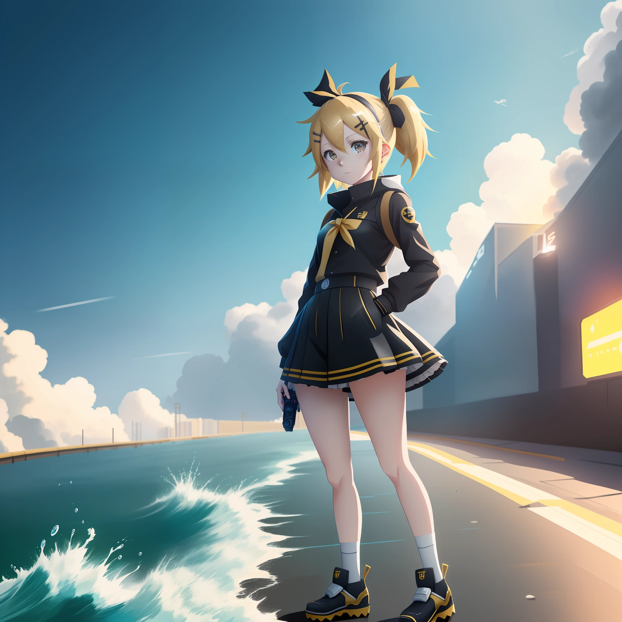 Kagamine rin , vocaloid , anime girl with camera and camera in hand and a camera in her hand, splash art anime loli, anime style 4 k, detailed key anime art, key anime art, azur lane style, best anime 8k wallpaper, from the azur lane videogame, anime visual of a cute girl, kagamine rin